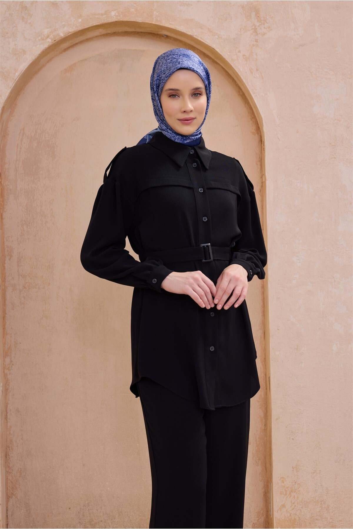 Fresh Etnik Desen Saks Twist Eşarp - 28