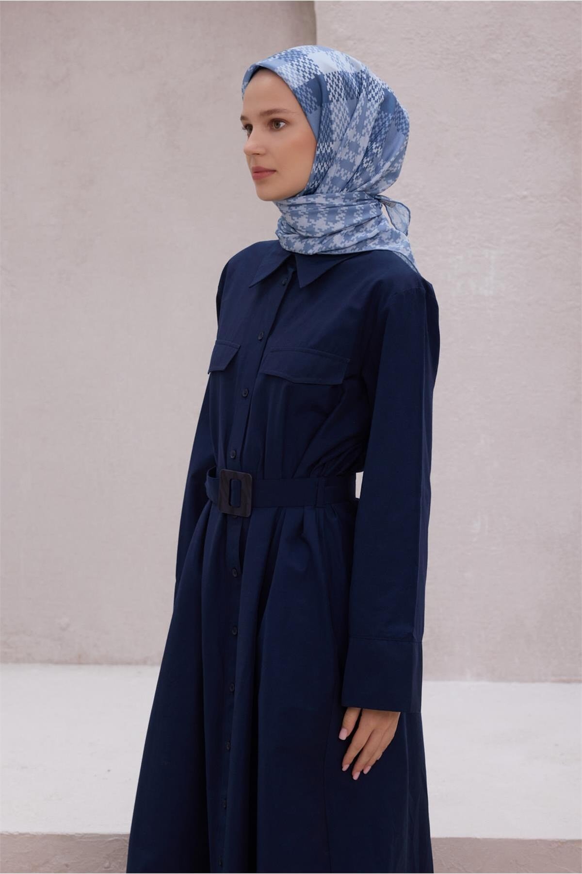 Fresh Kazayağı Deseni Soğuk Mavi Nova Eşarp 1000 - 21