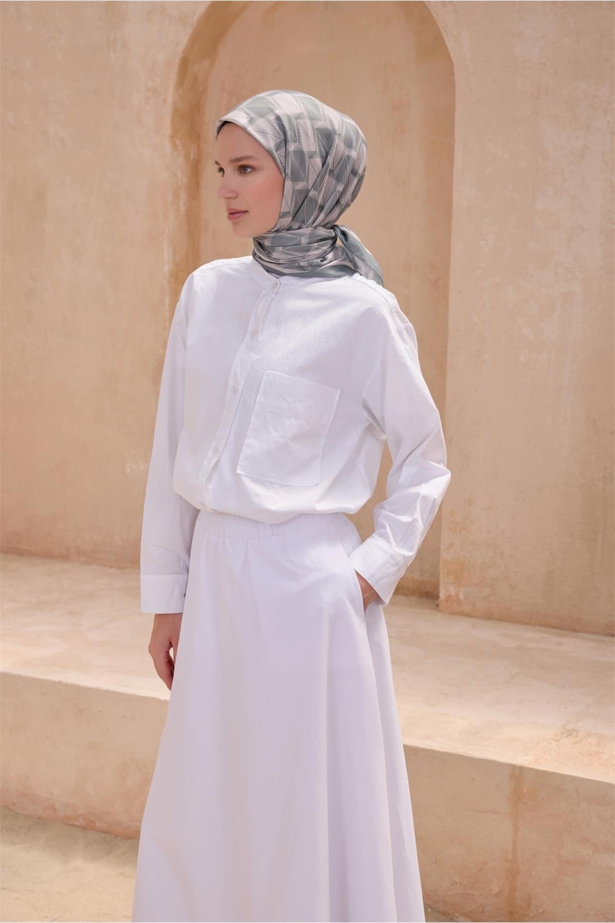 Geometrik Desen Mint Premium Soft Eşarp 14 - 18