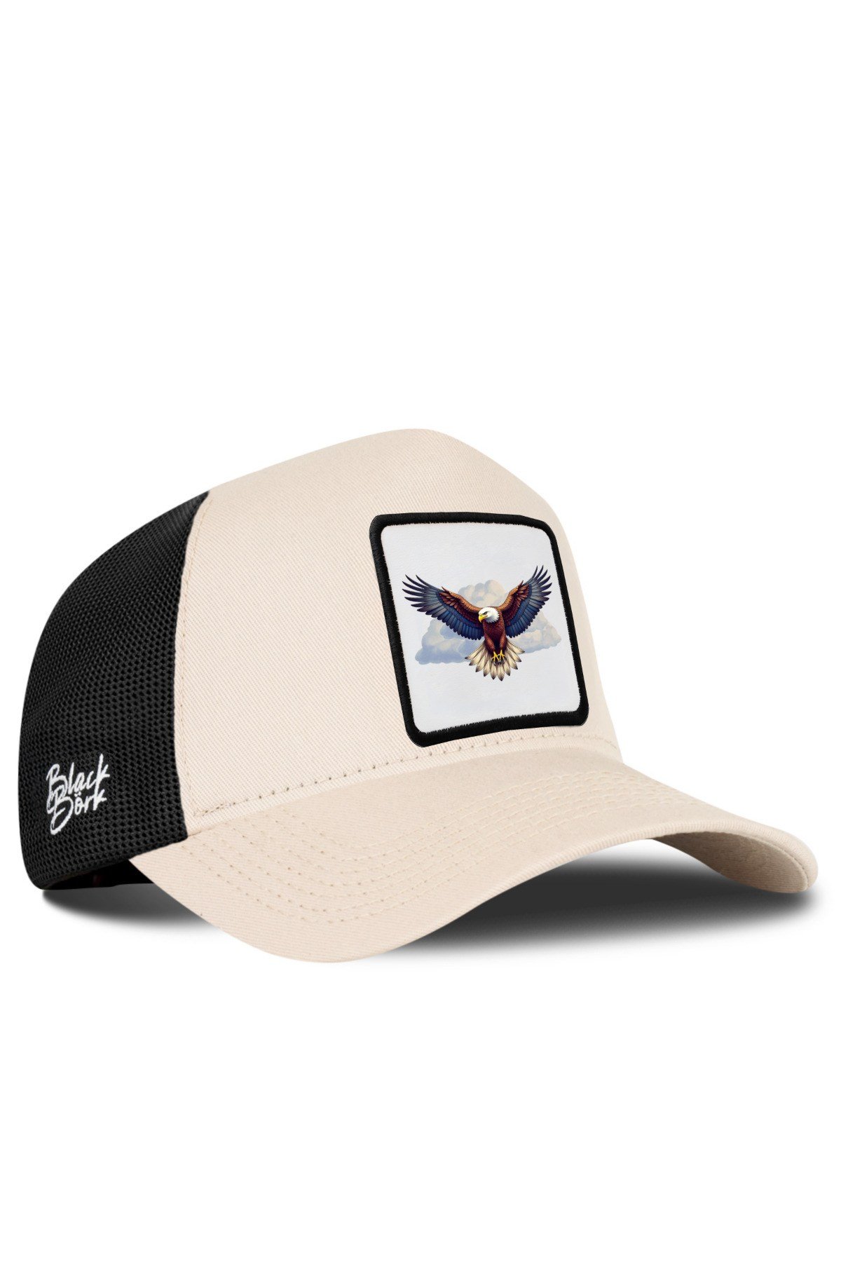 Kartal Logolu Bej-Siyah Trucker Şapka