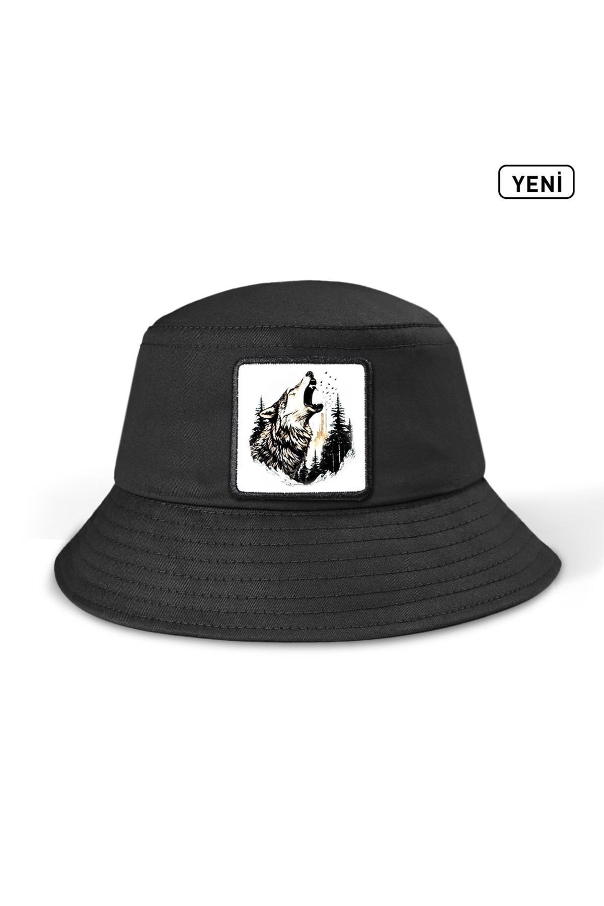 Kurt Logolu Bucket Siyah Şapka