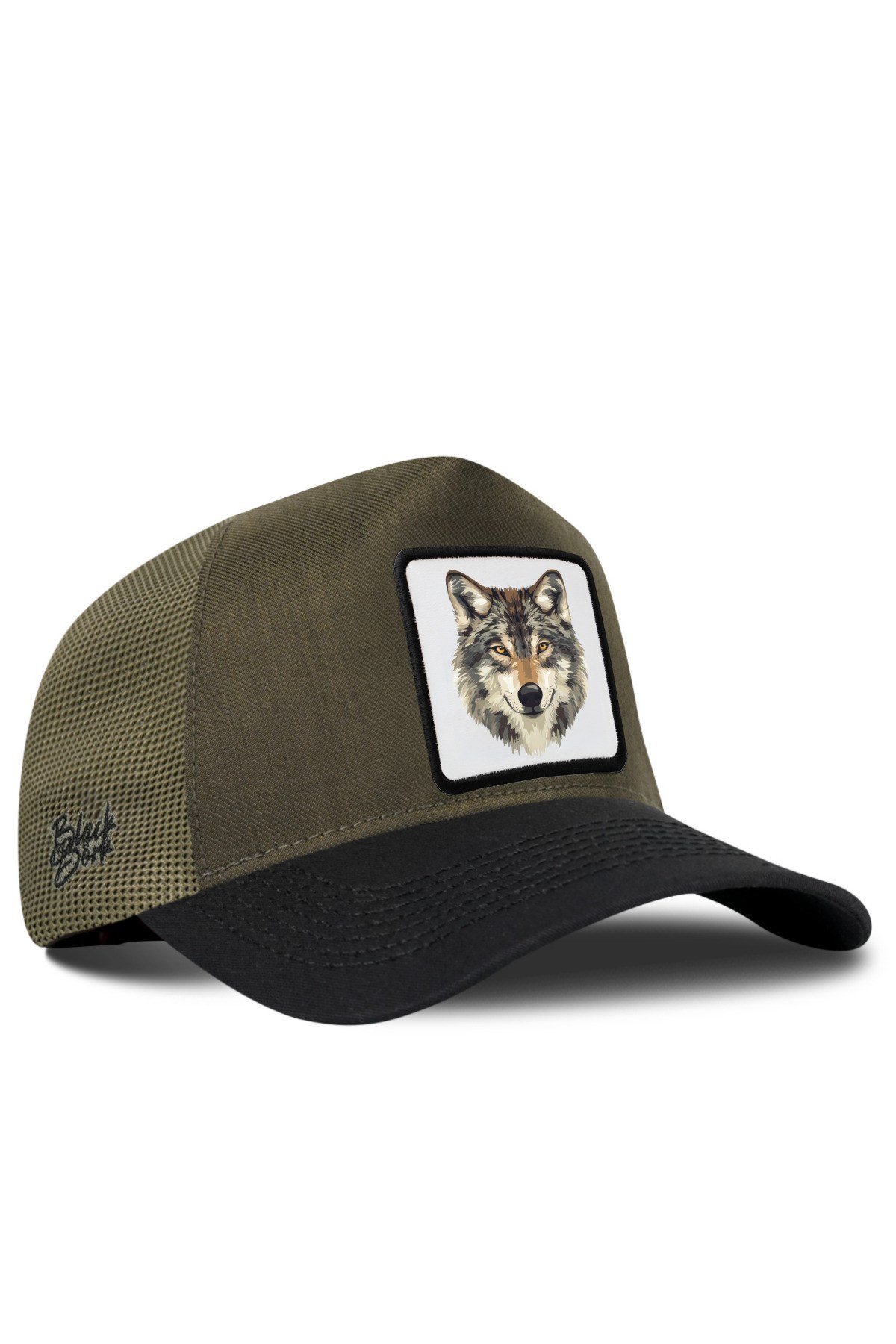 Kurt Logolu Cordura Siyah-Haki Trucker Şapka