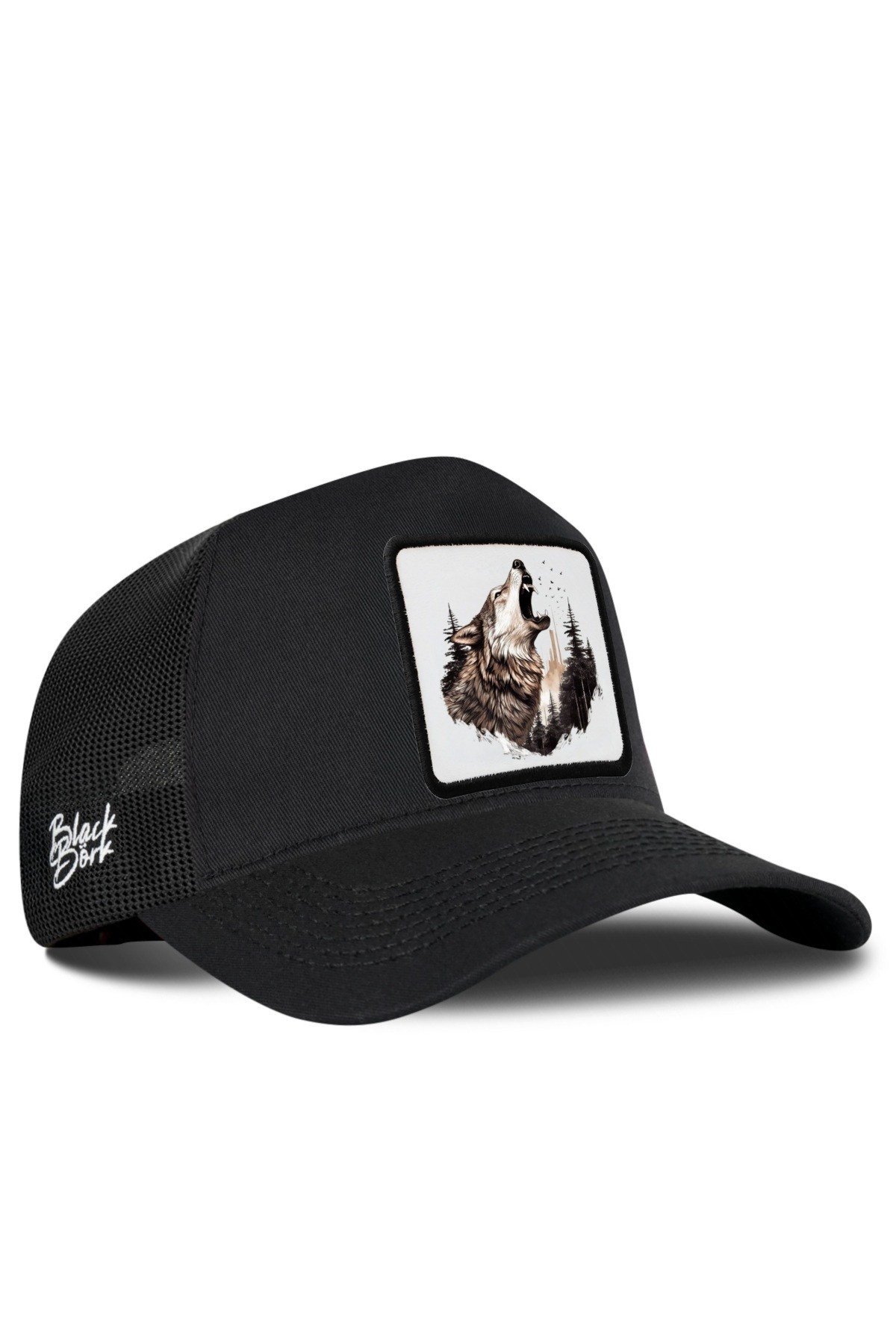 Kurt Logolu Siyah Trucker Şapka