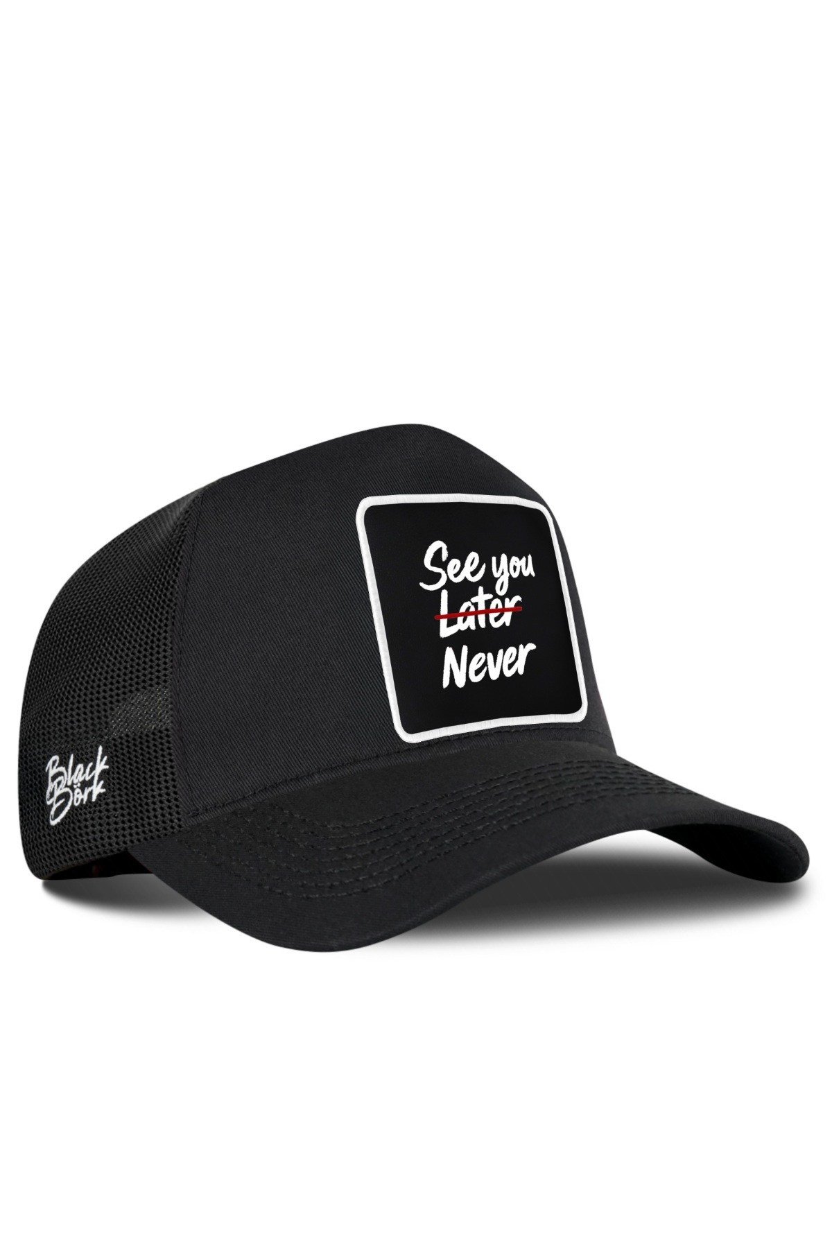 See You Later Never Logolu Siyah Trucker Şapka