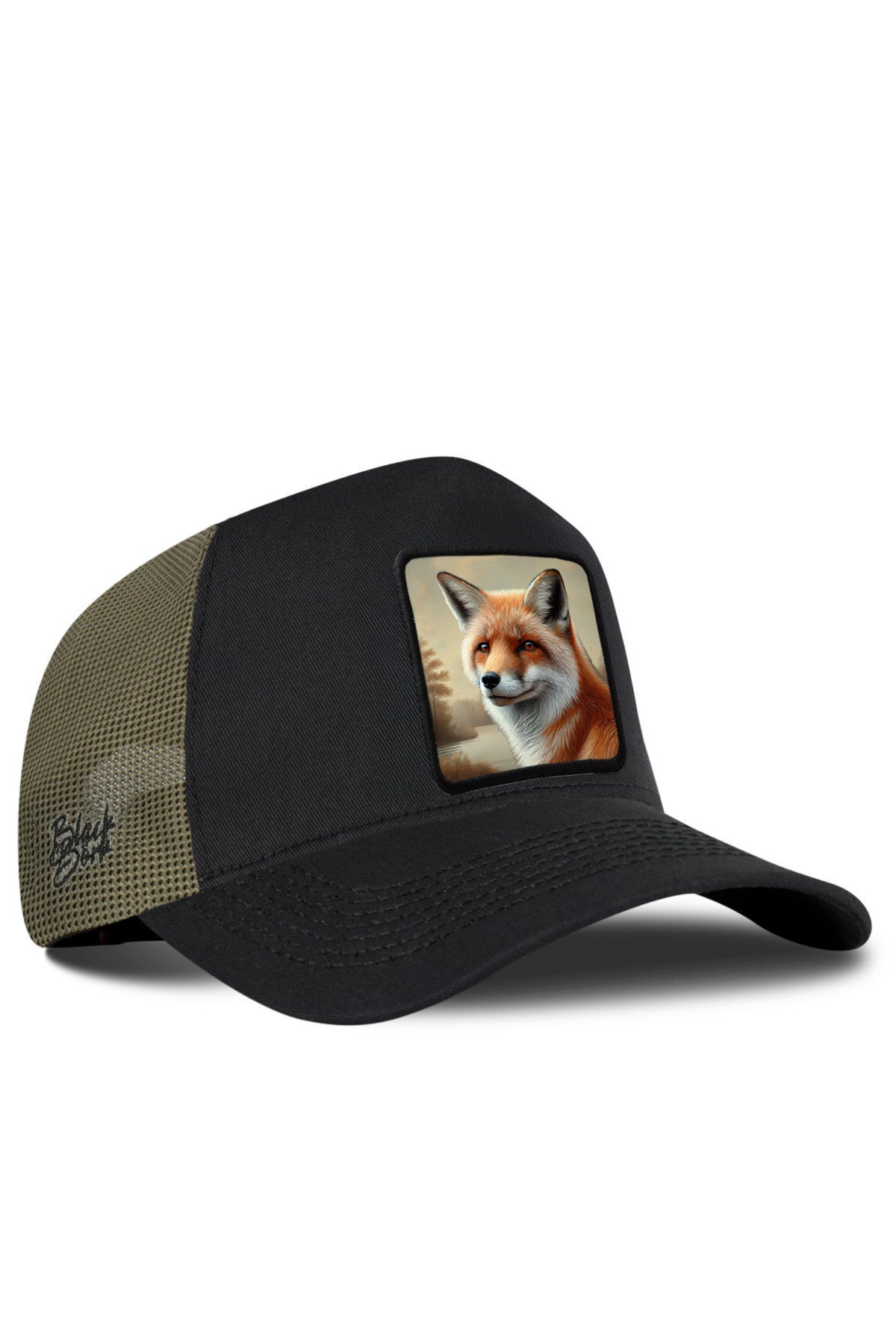 Tilki Logolu Haki-Siyah Trucker Şapka
