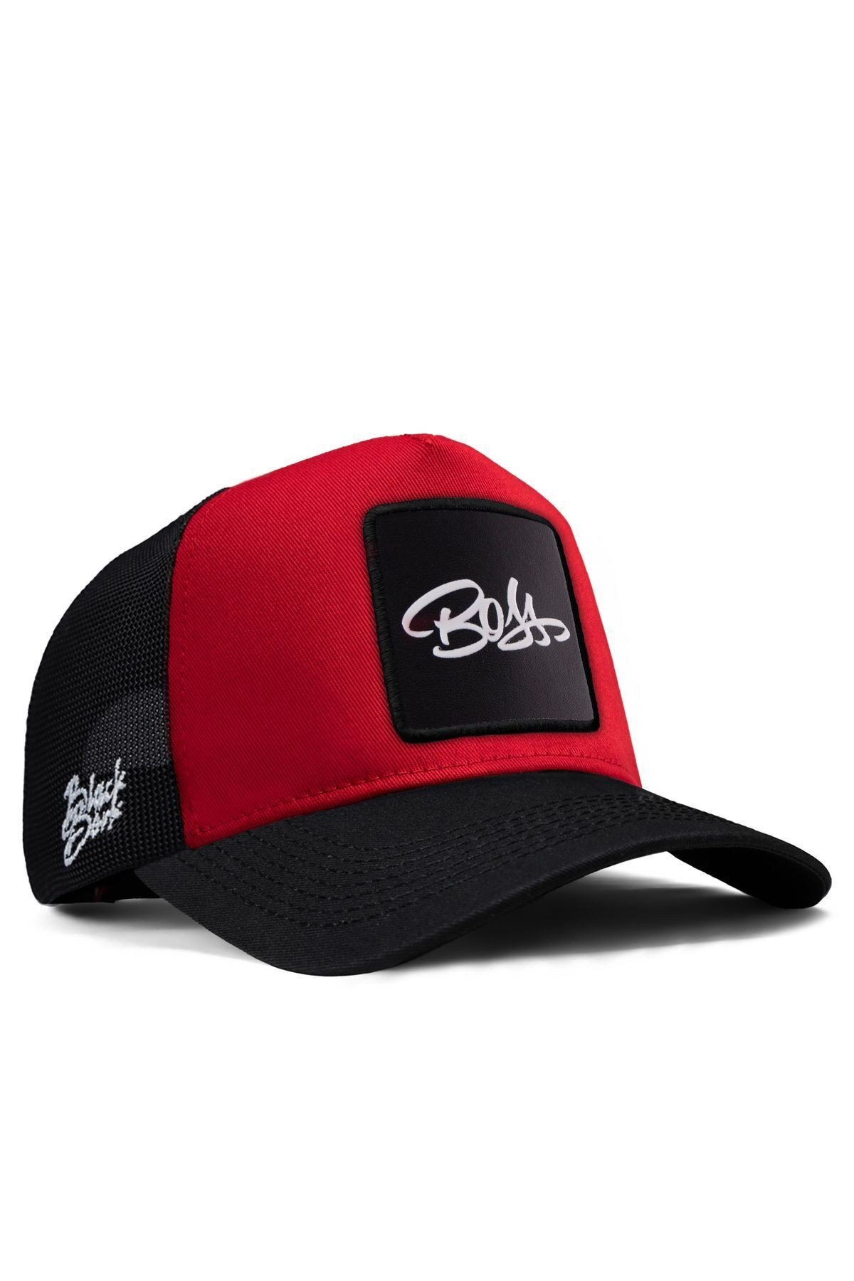V1 Trucker Boss - 4 Kod Logolu Unisex Siyah Siperli - Kırmızı - Siyah Fileli Şapka (Cap)