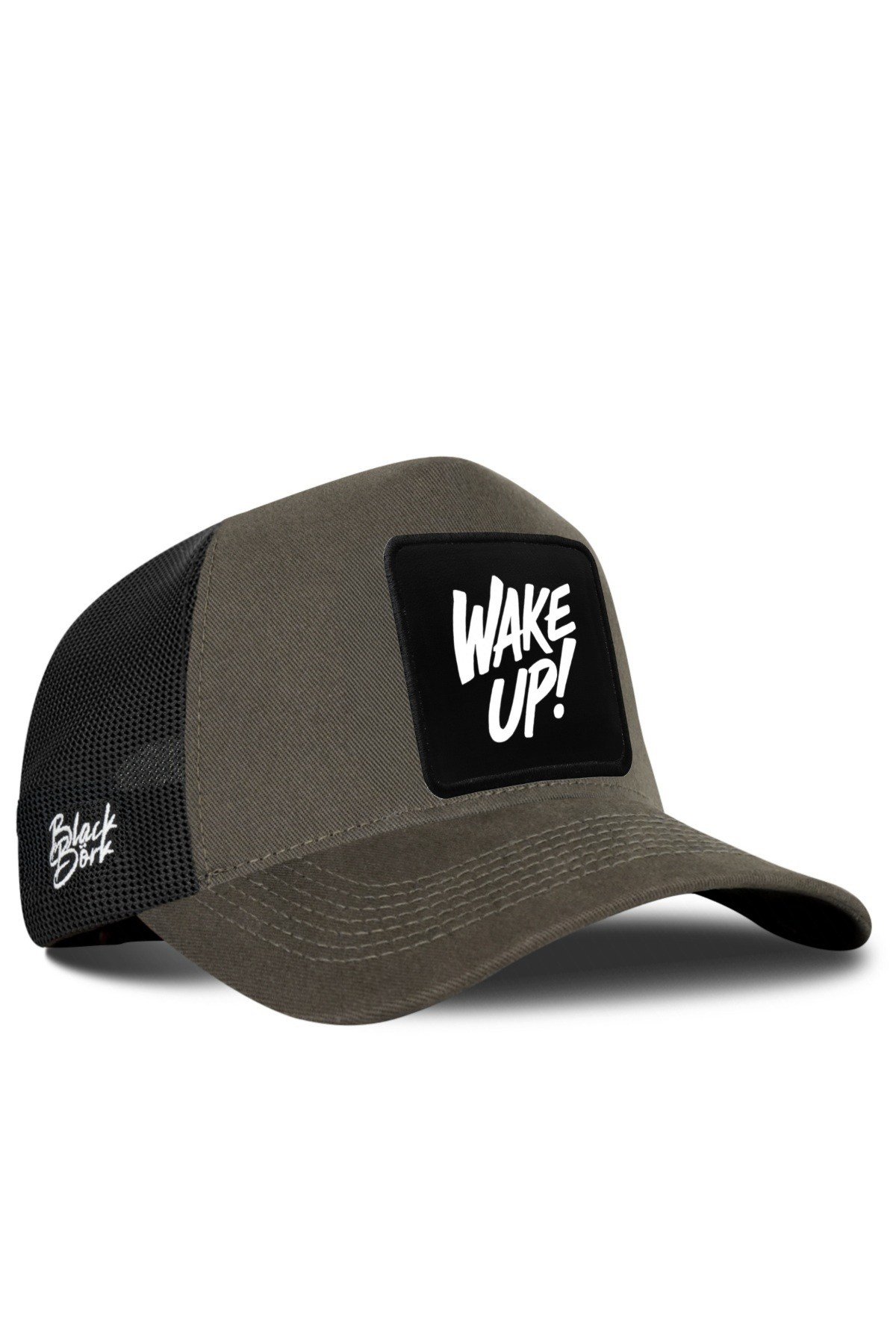 Wake Up Logolu Haki-Siyah Trucker Şapka