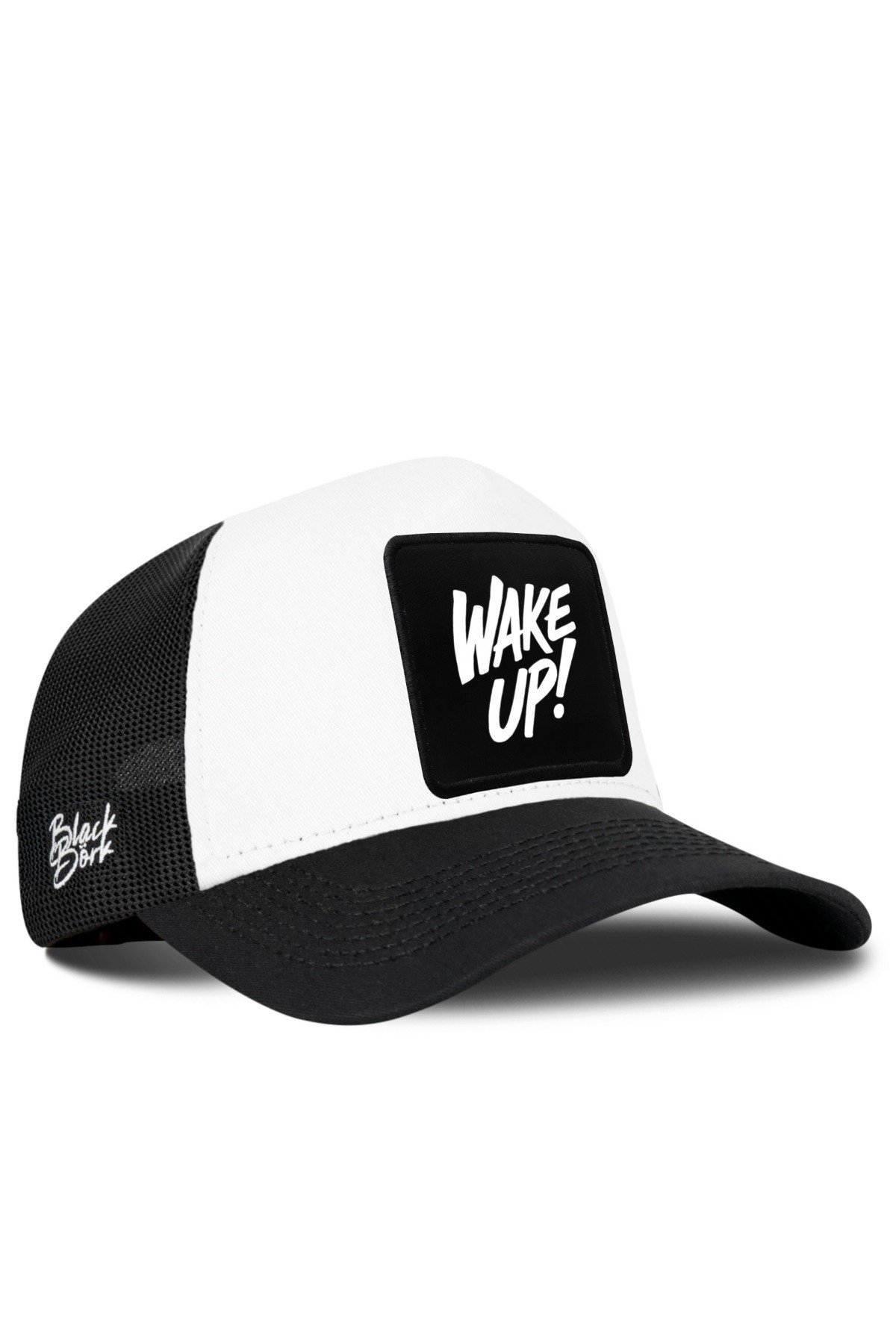 Wake Up Logolu Siyah-Beyaz Trucker Şapka