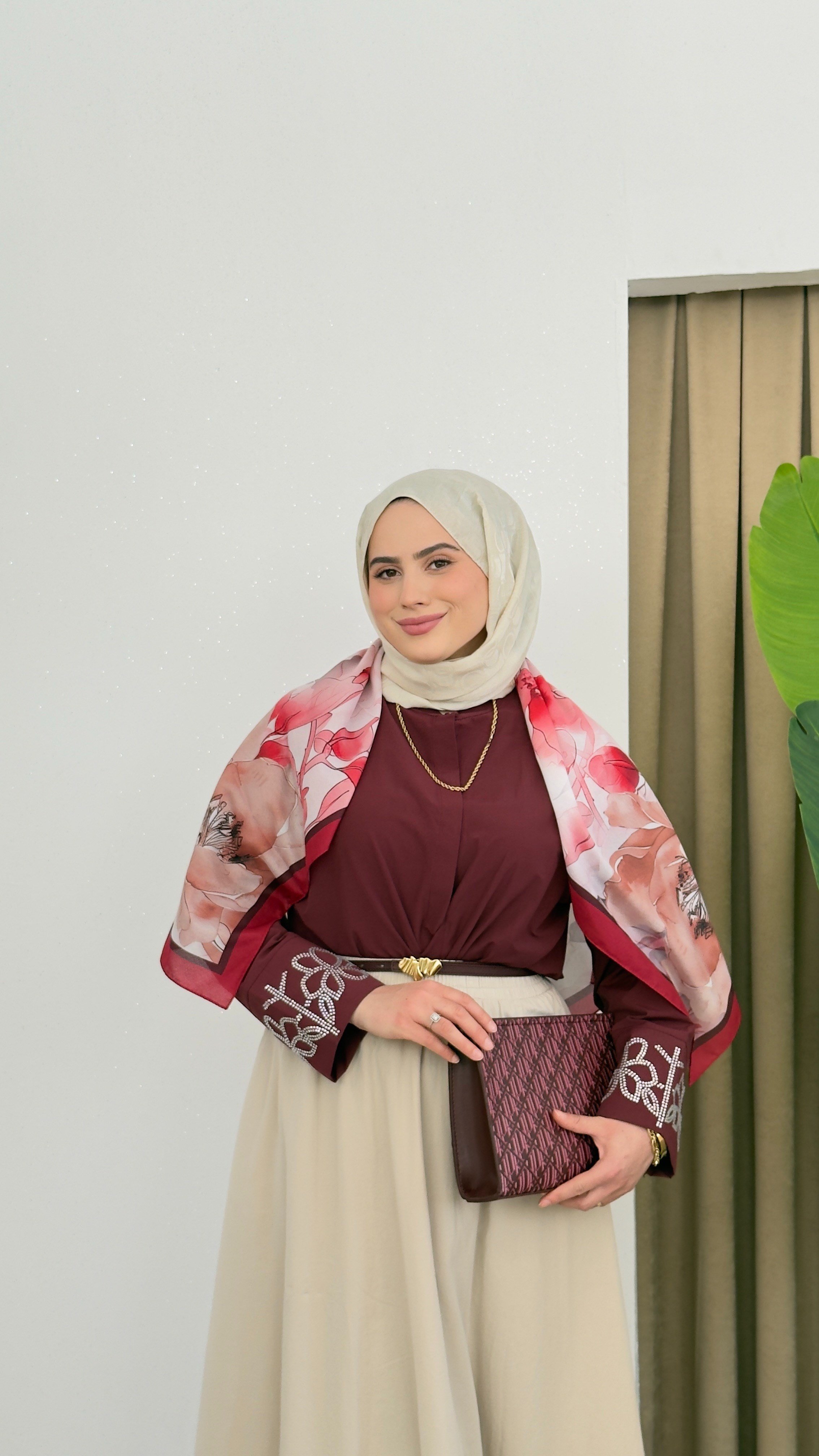 Bilekleri Taşlı Gömlek - Bordo