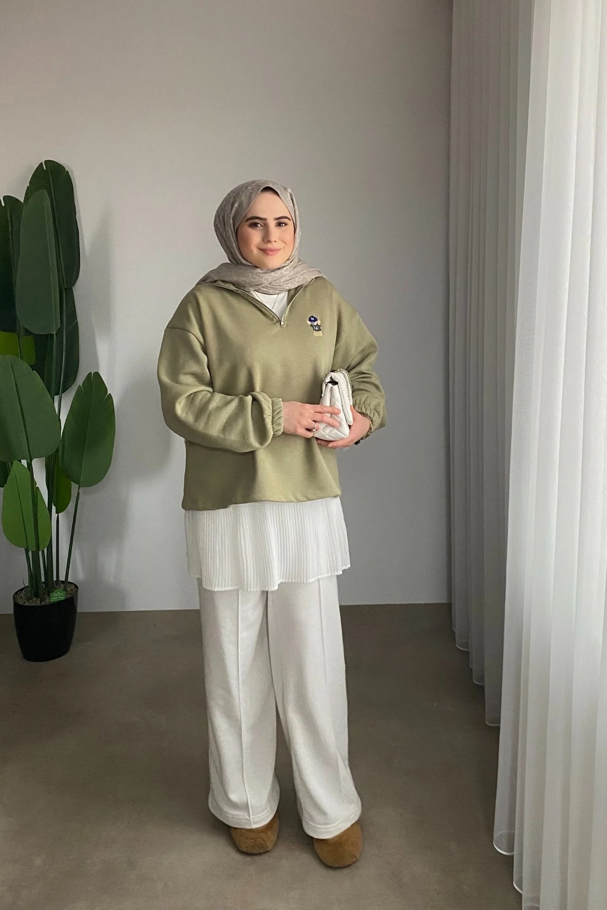 Mini Teddy Desenli Sweat | Çağla Yeşili