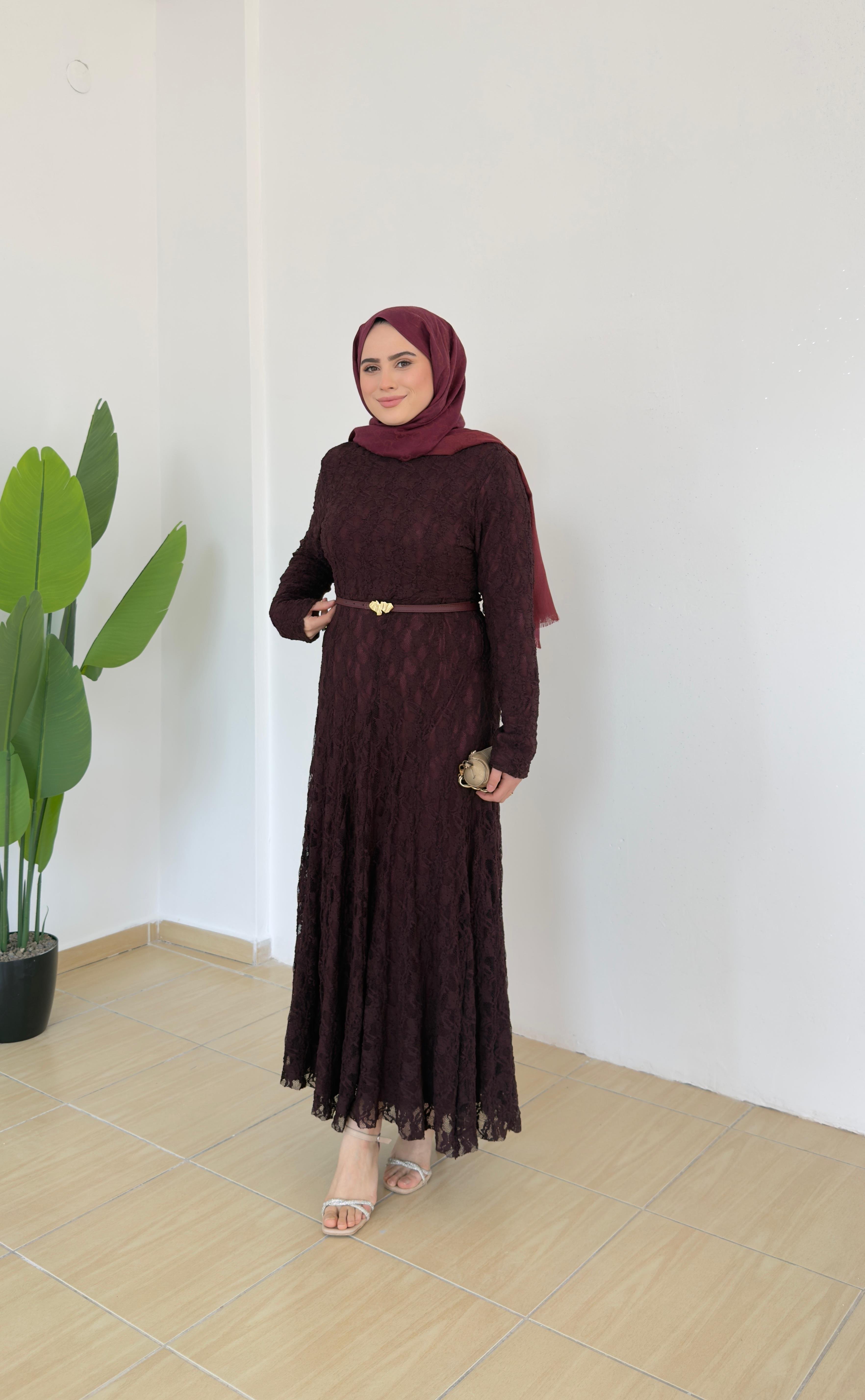 Olive Dantelli Elbise | Bordo