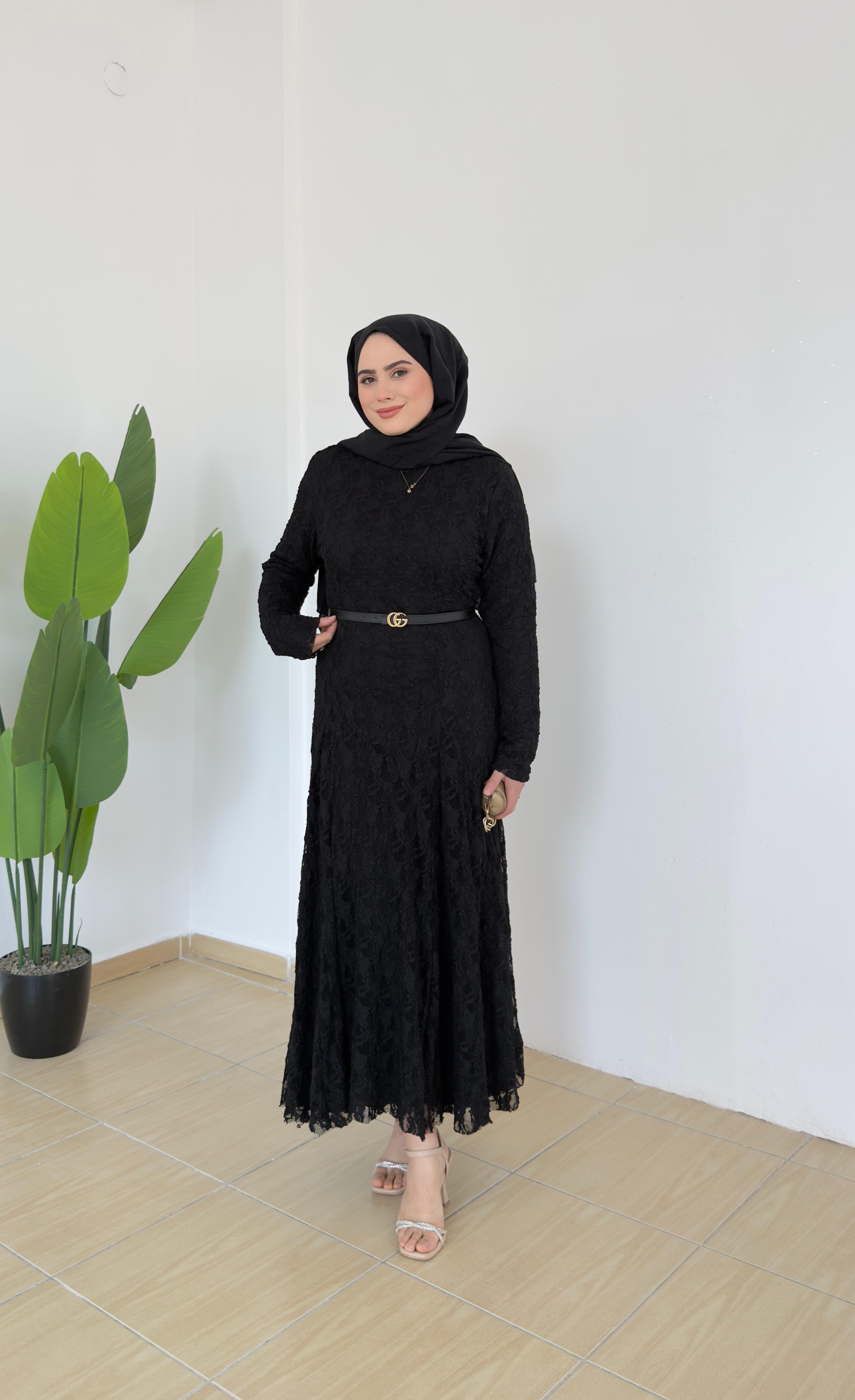 Olive Dantelli Elbise | Siyah