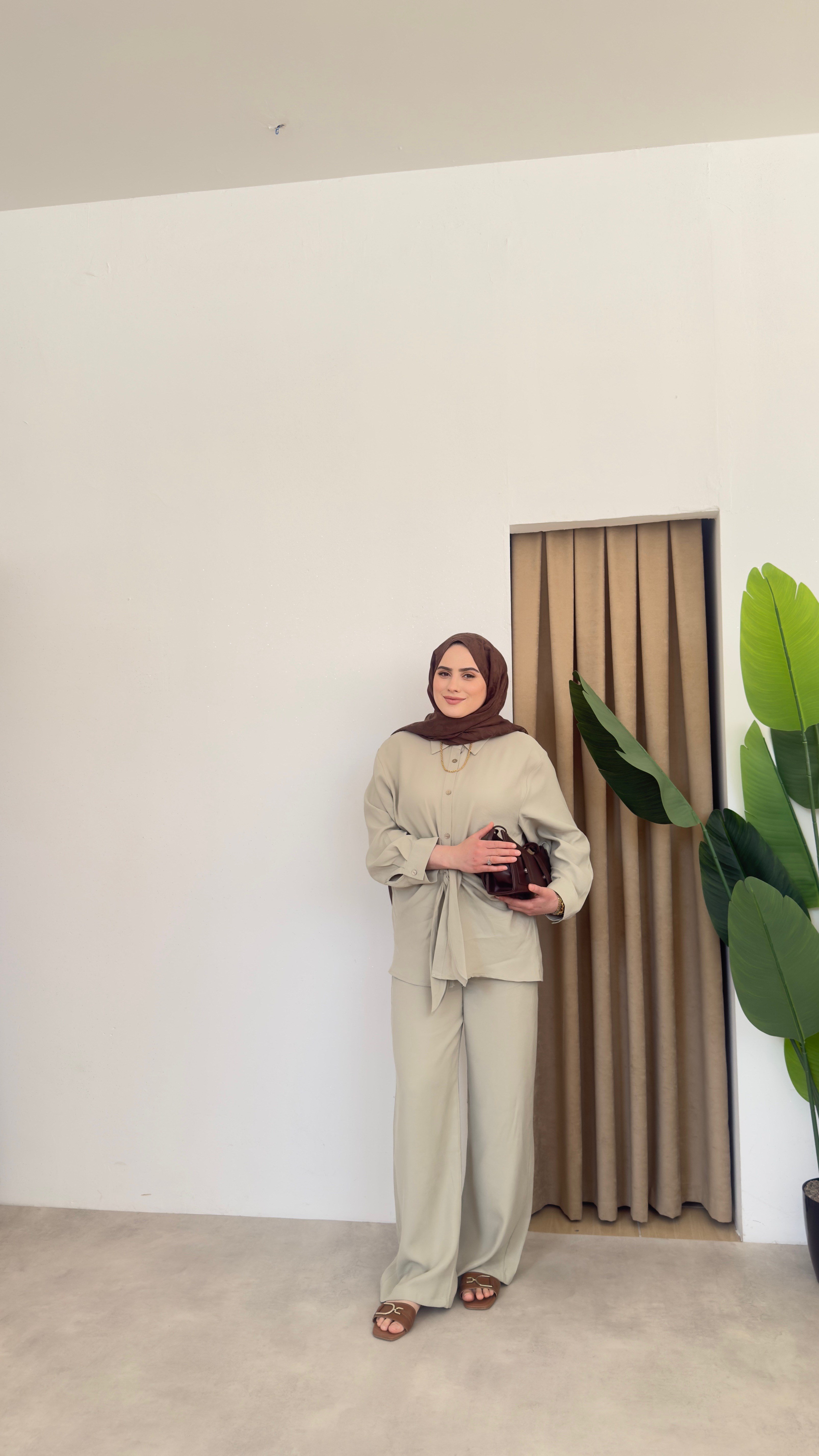 Rose Kuşak Detaylı Modal Takım - Çağla 