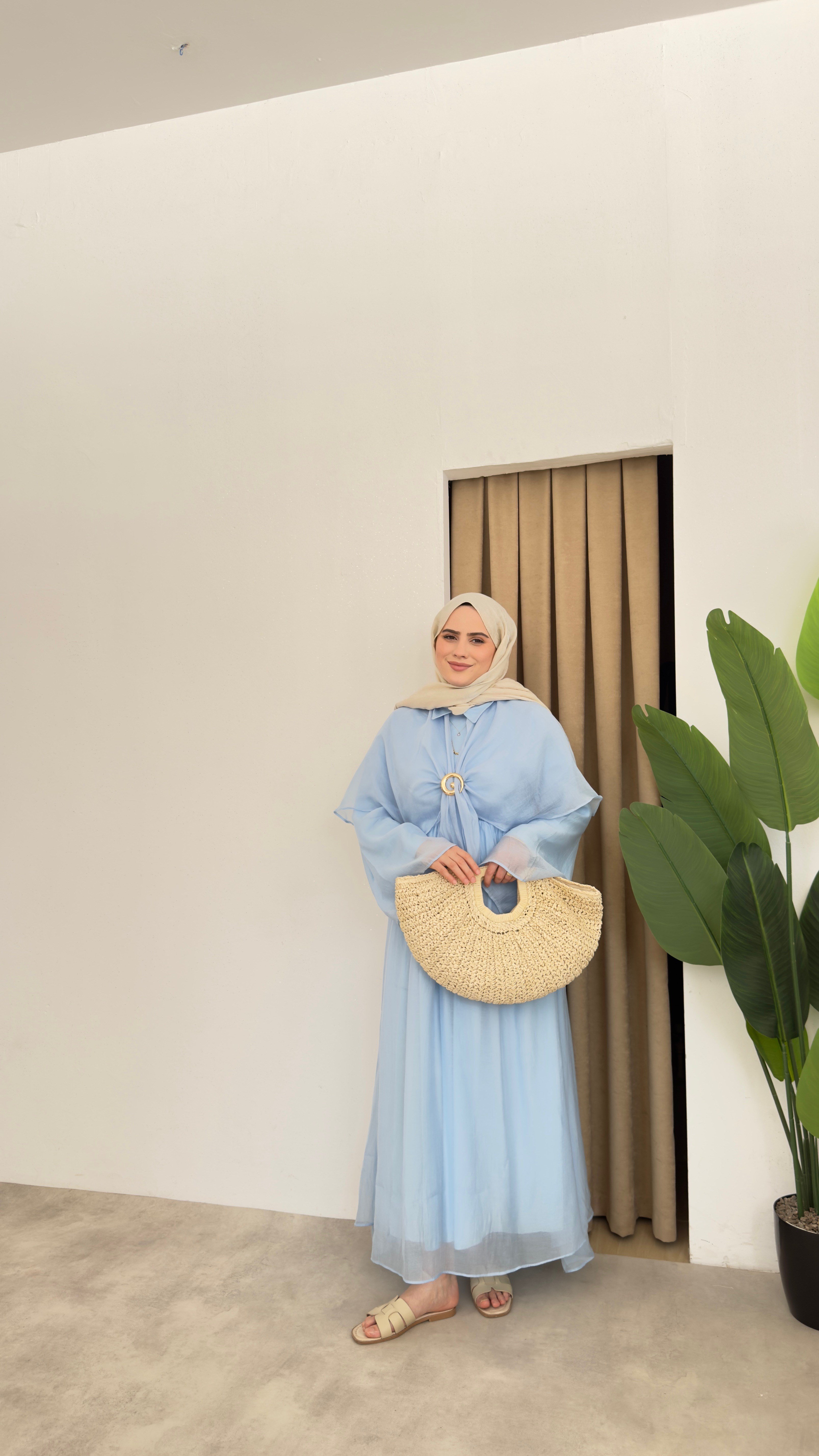 Toka Detaylı Premium Elbise- Bebe Mavi