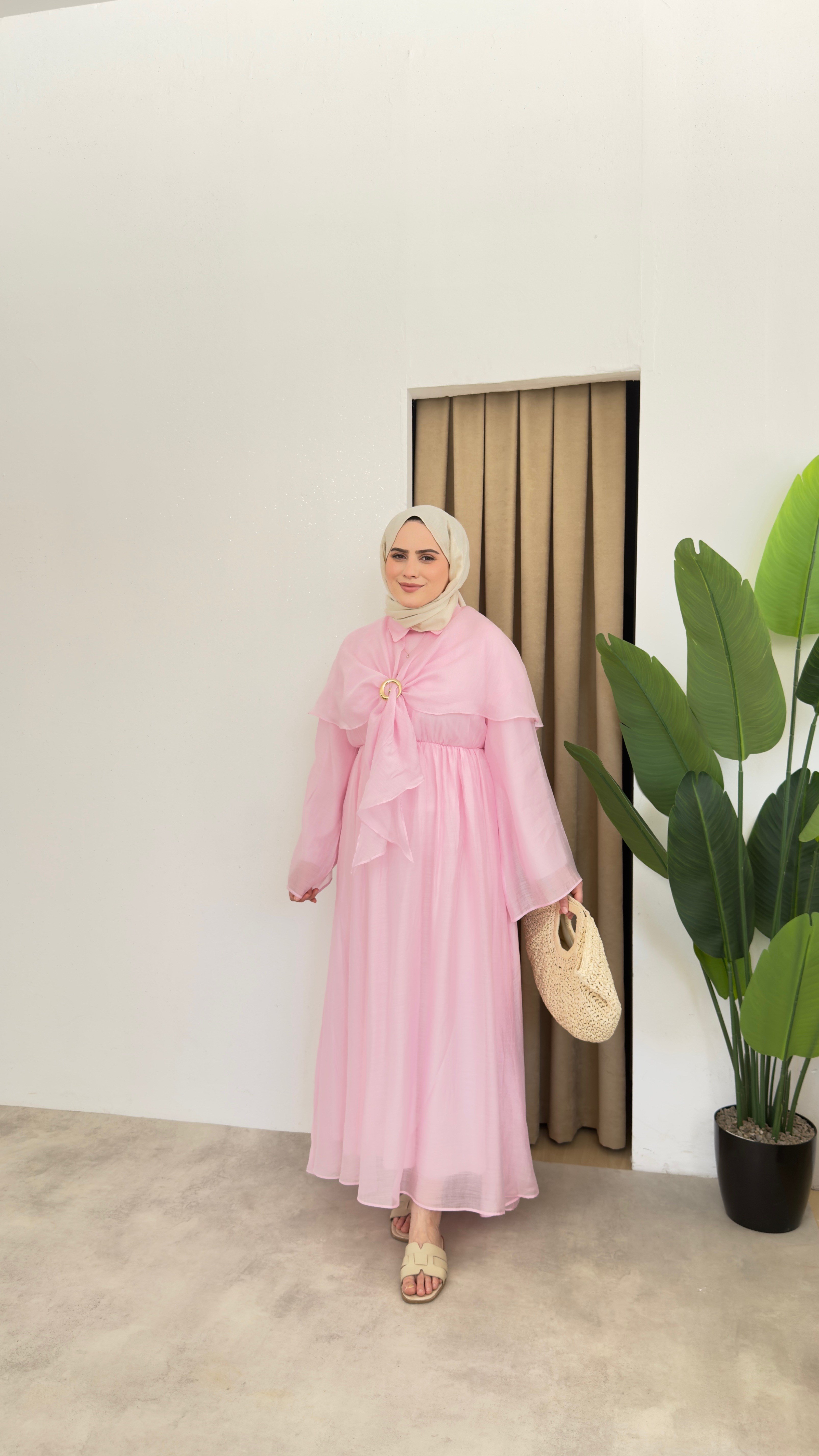 Toka Detaylı Premium Elbise- Pembe
