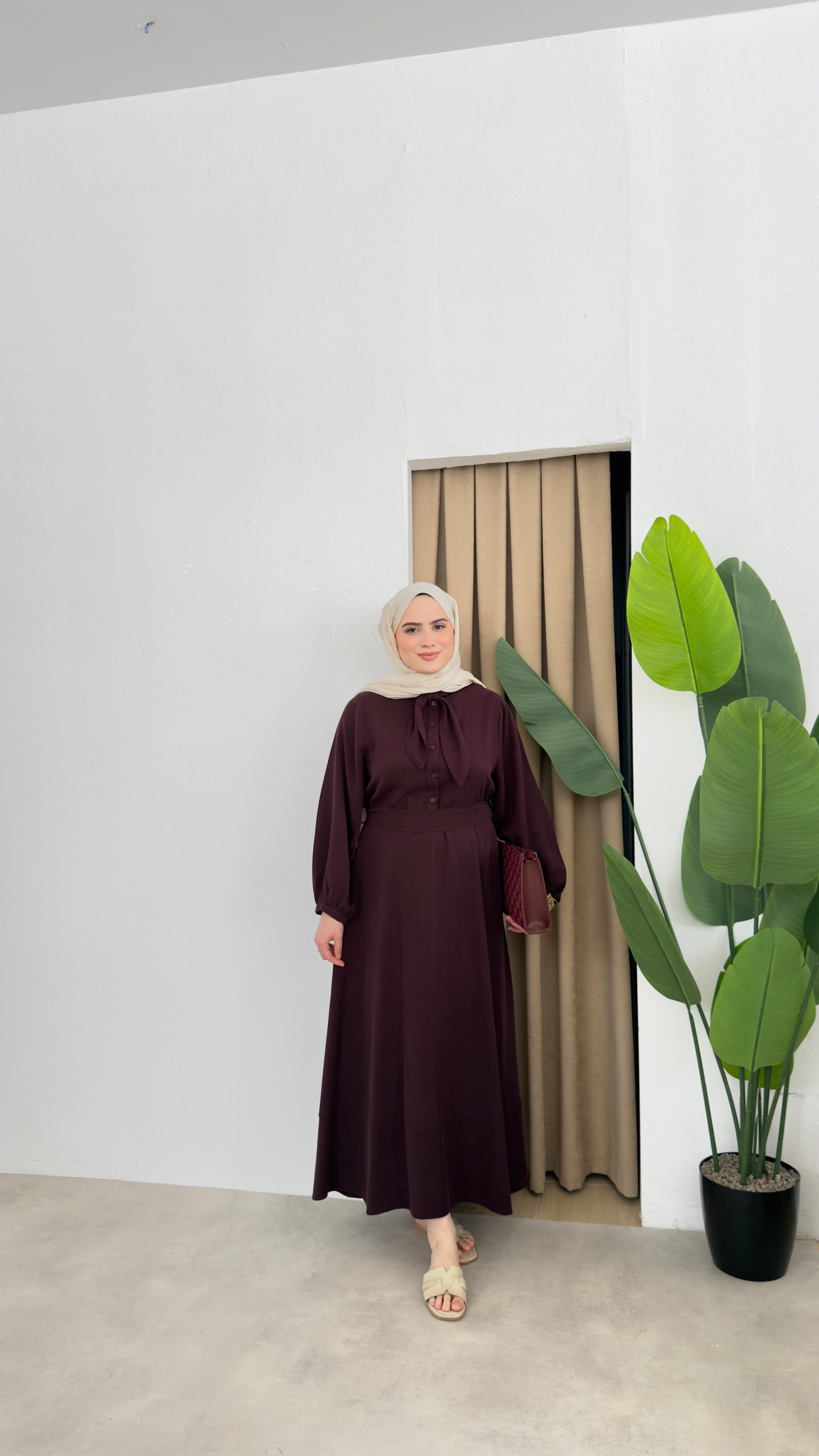 Yeni Fular Detaylı Elbise - Bordo