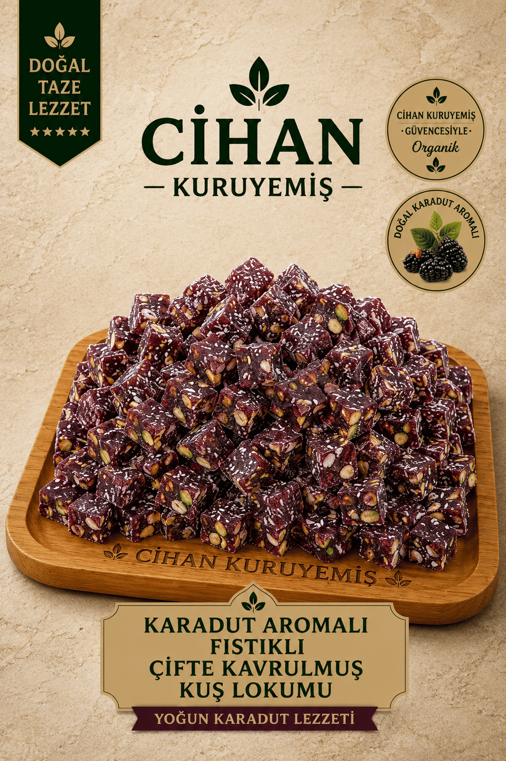 Karadut Aromalı Fıstıklı Çifte Kavrulmuş Lokum