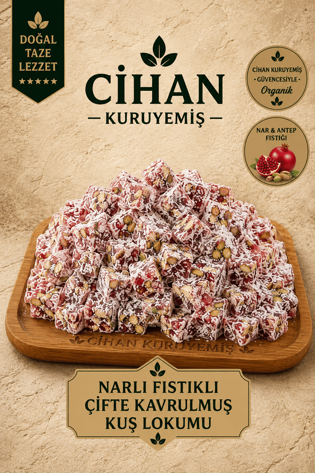 Narlı Fıstıklı Çifte Kavrulmuş Lokum
