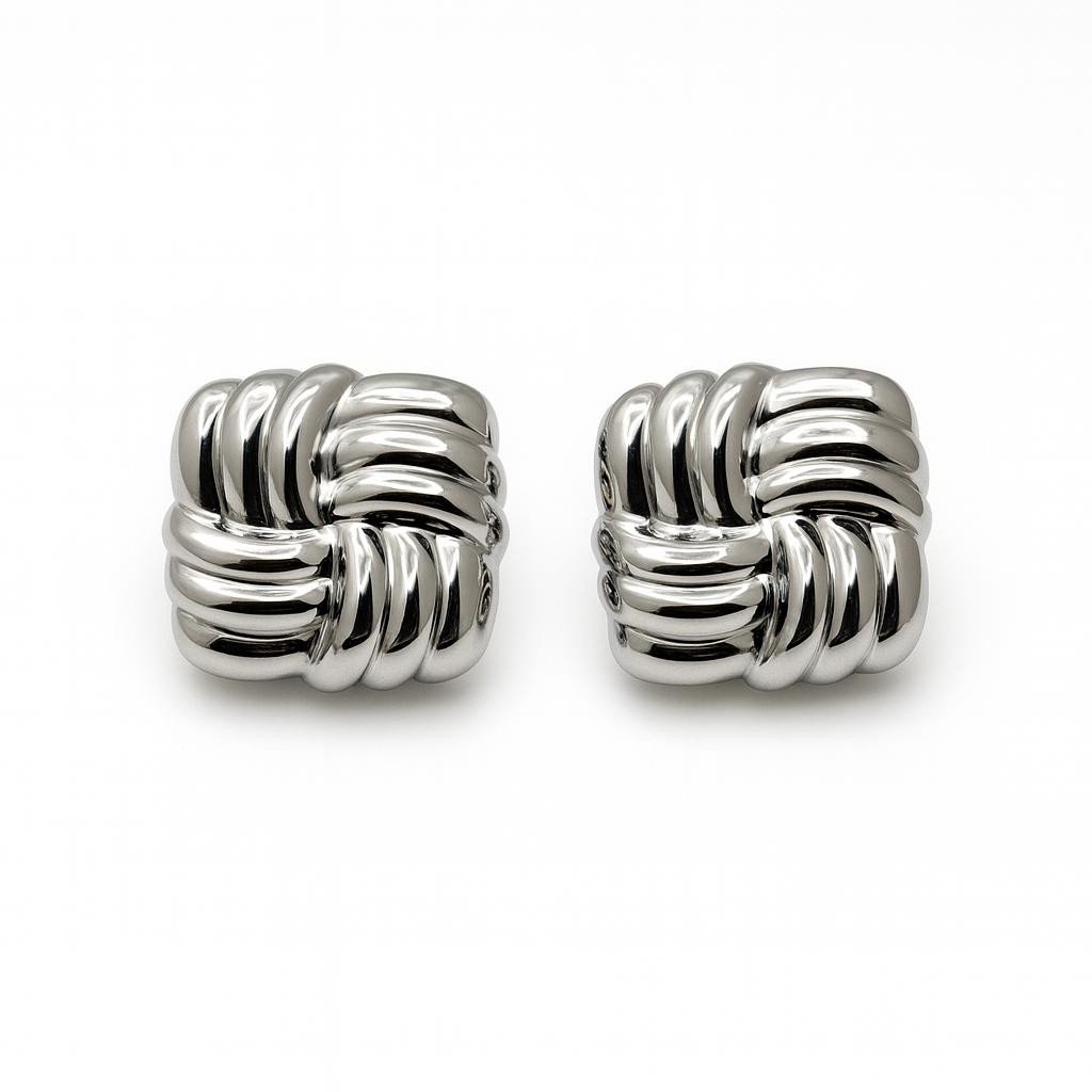  Square Plated Silver Earring