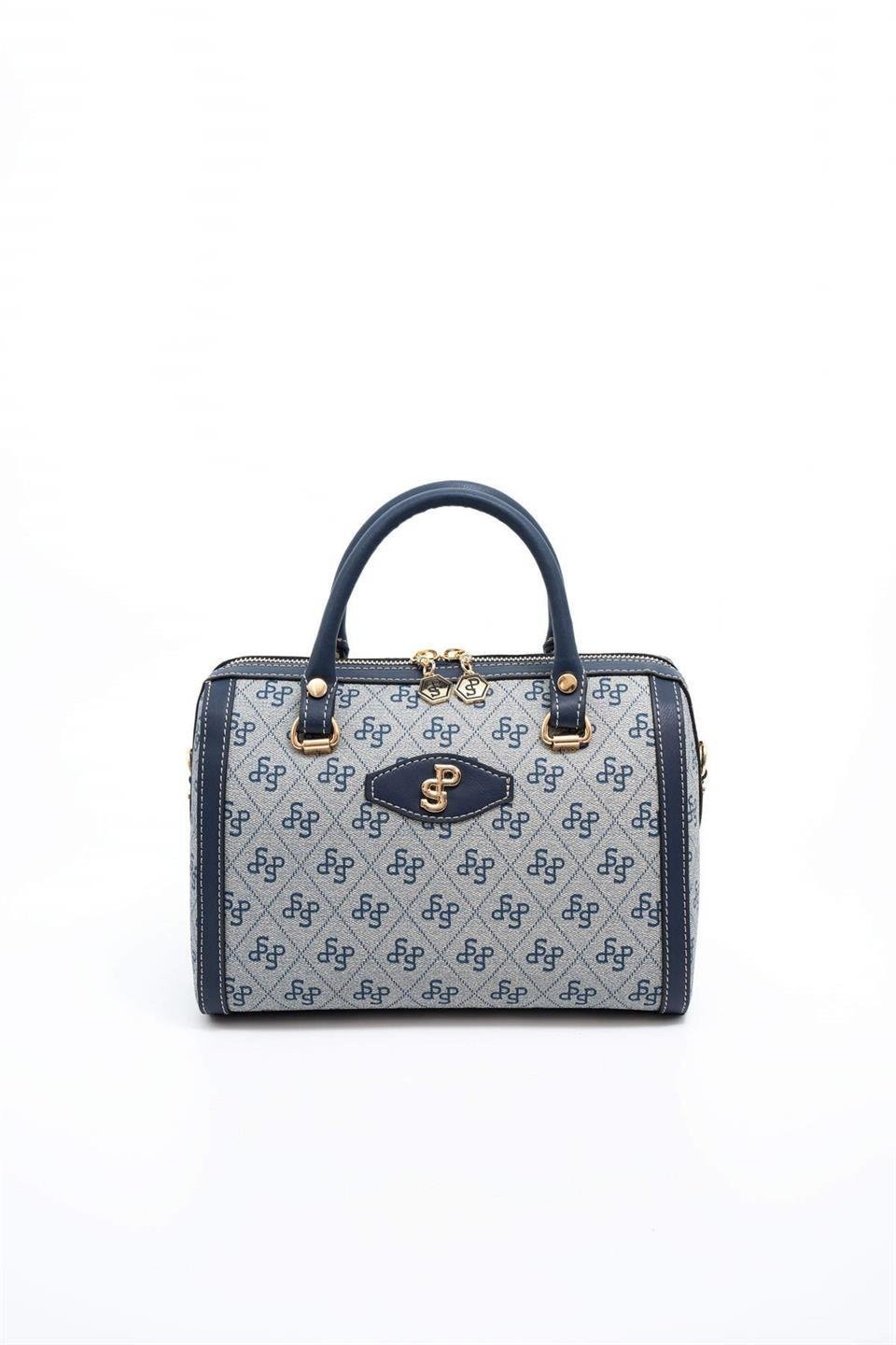 Silver & Polo SP1091 Kadın El Çantası Monogram Gri-Lacivert