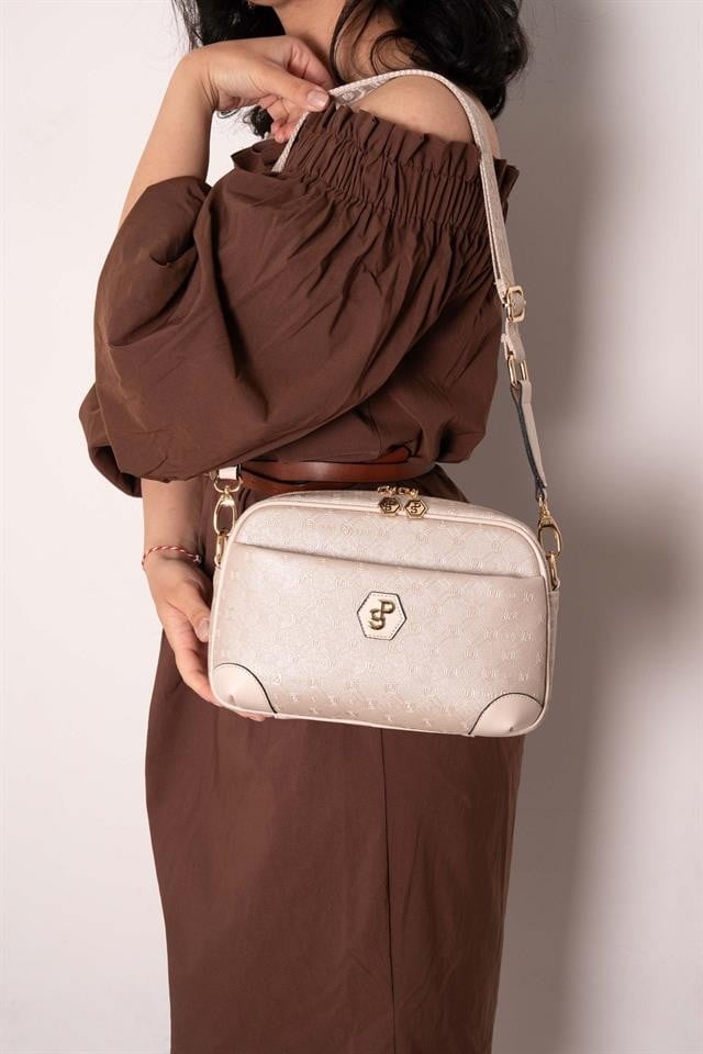 Silver & Polo SP1094 Kadın Çapraz Çanta Logolu Bej