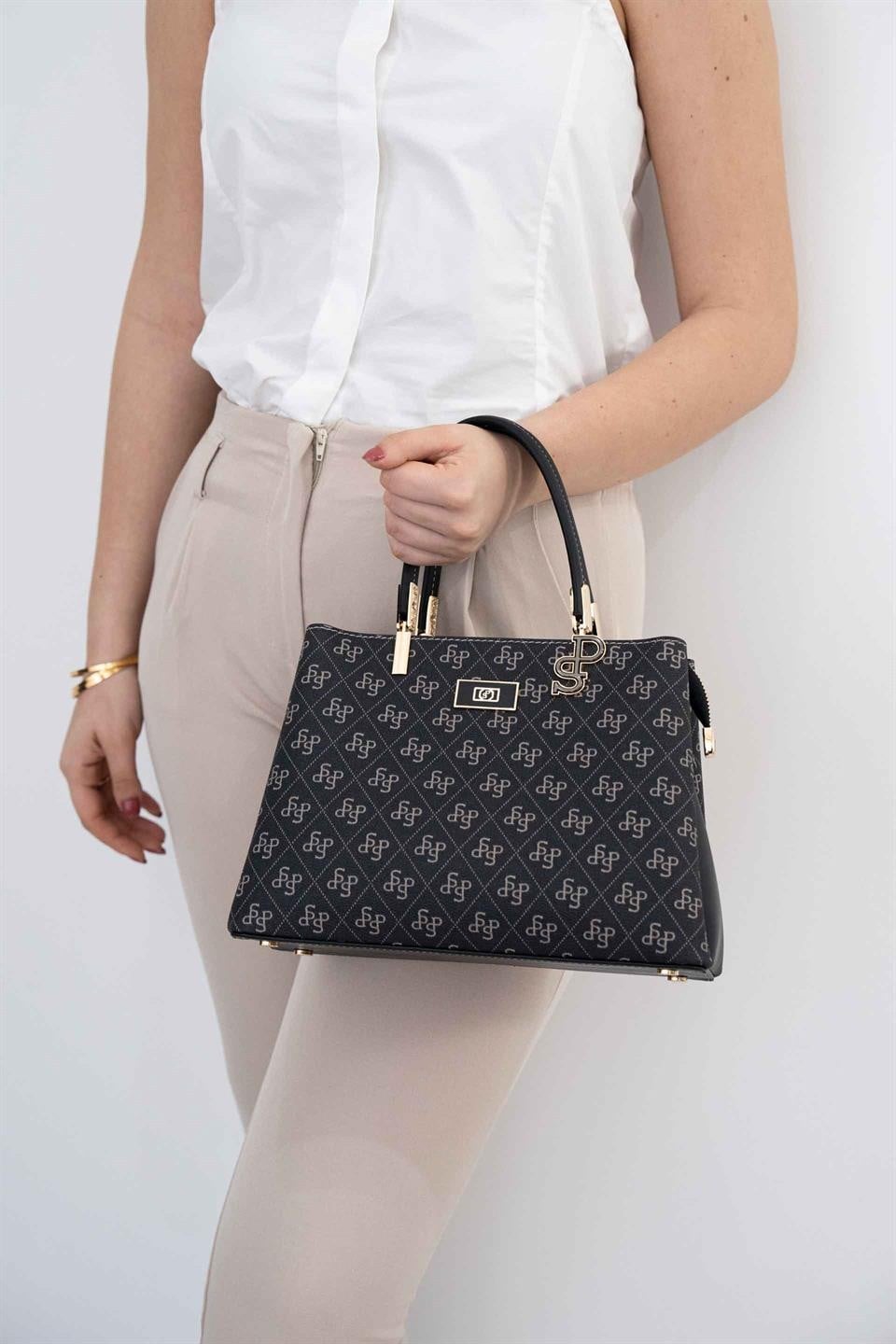 Silver & Polo SP1098 Kadın El Çantası Monogram Füme-Siyah