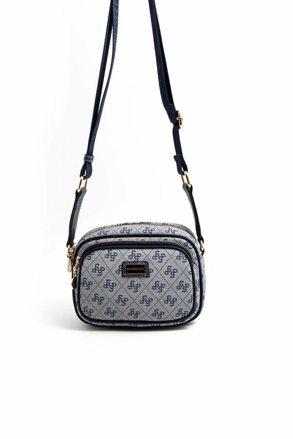 Silver & Polo SP1111 Kadın Çapraz Çanta Monogram Gri-Lacivert