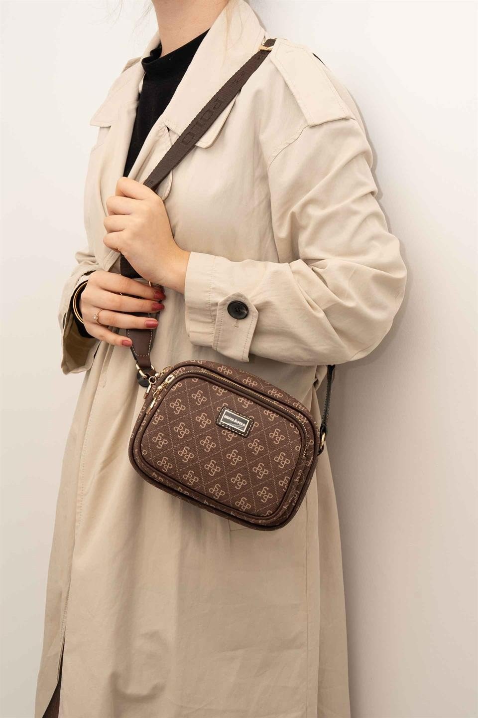 Silver & Polo SP1111 Kadın Çapraz Çanta Monogram Kahve