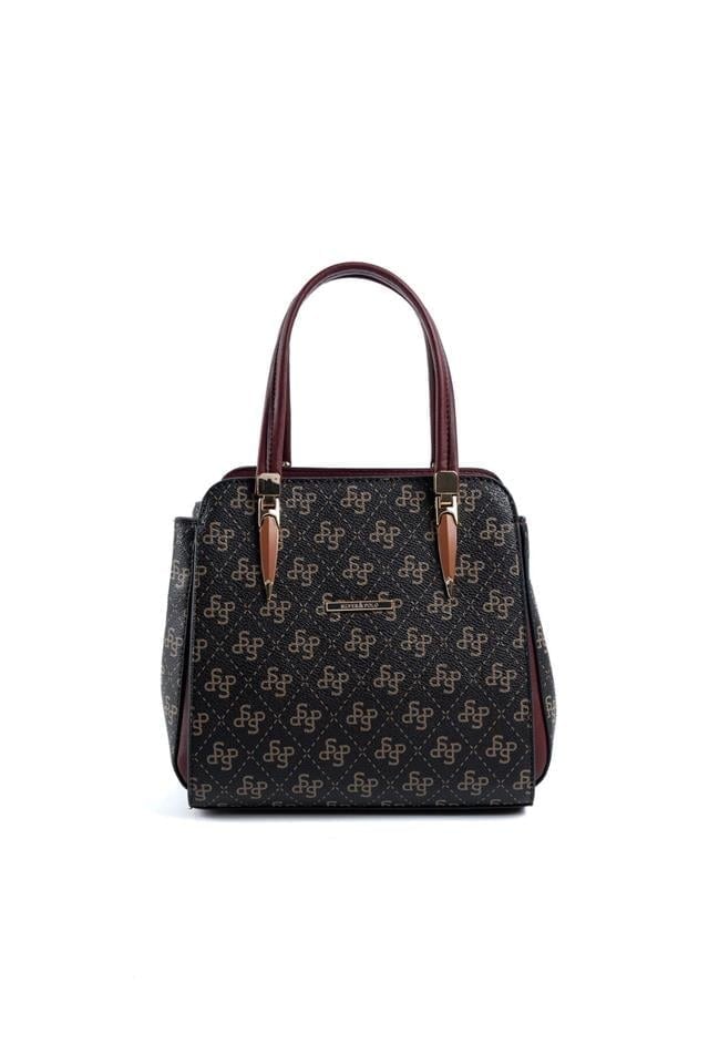 Silver & Polo SP1136 Kadın El Çantası Monogram Kahve Sarı-Bordo