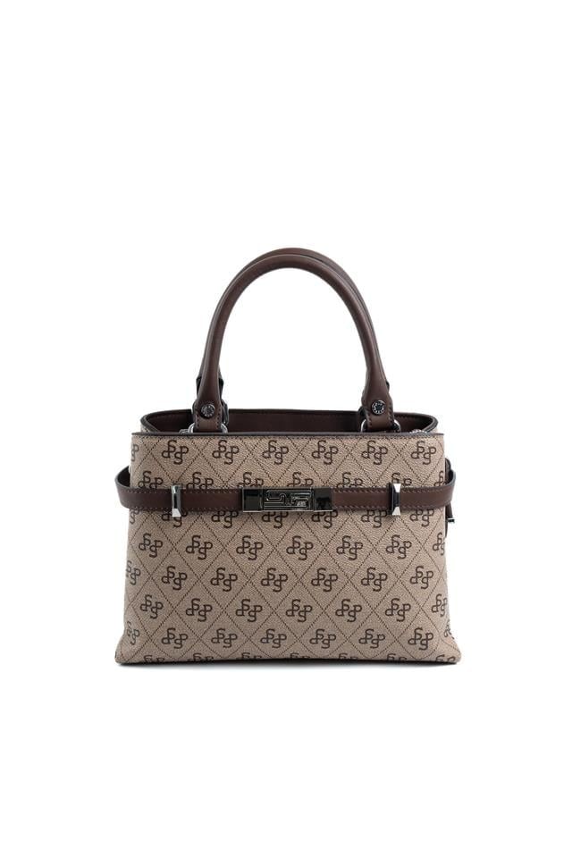 Silver & Polo SP1149 Kadın El Çantası Monogram Koyubej-Kahve