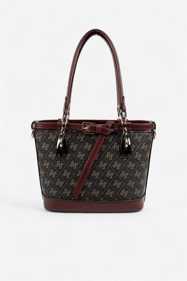 SP1155 Kadın El Çantası Monogram Kahve Sarı-Bordo