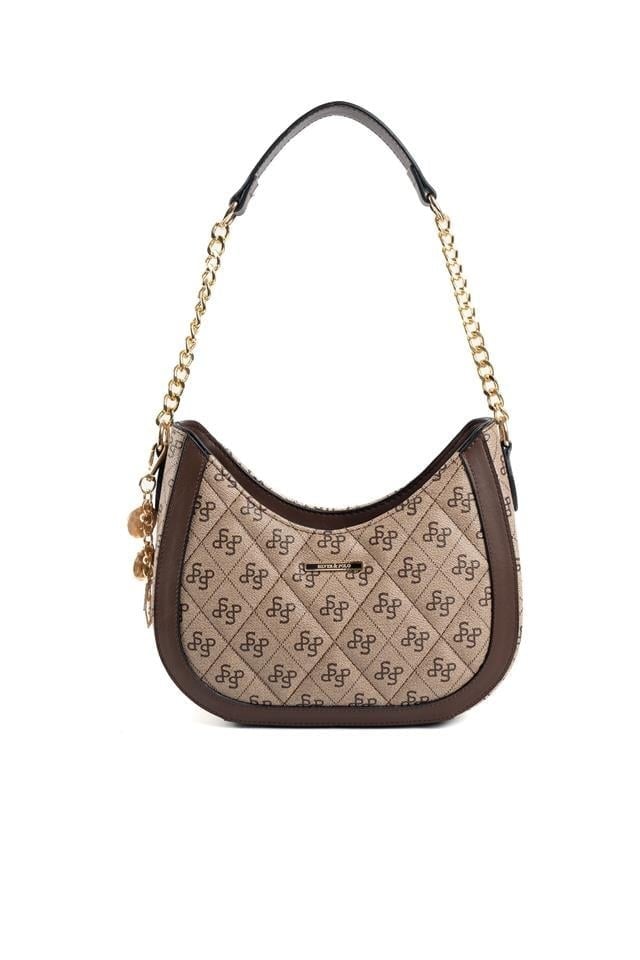 SP1168 Kadın Omuz Çantası Monogram Koyubej-Kahve