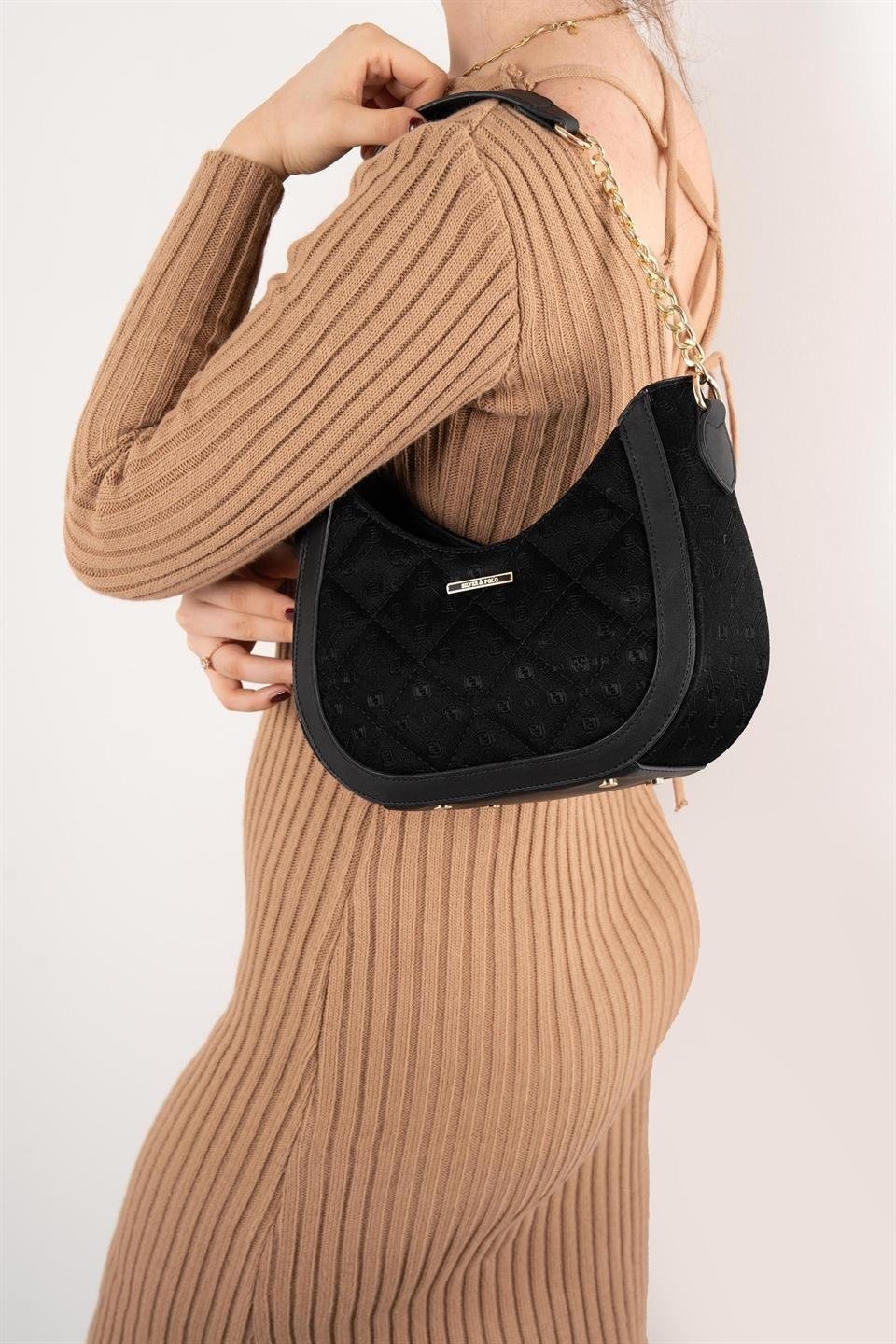 Silver & Polo SP1168 Kadın Omuz Çantası Fashion Siyah-Rugan Siyah