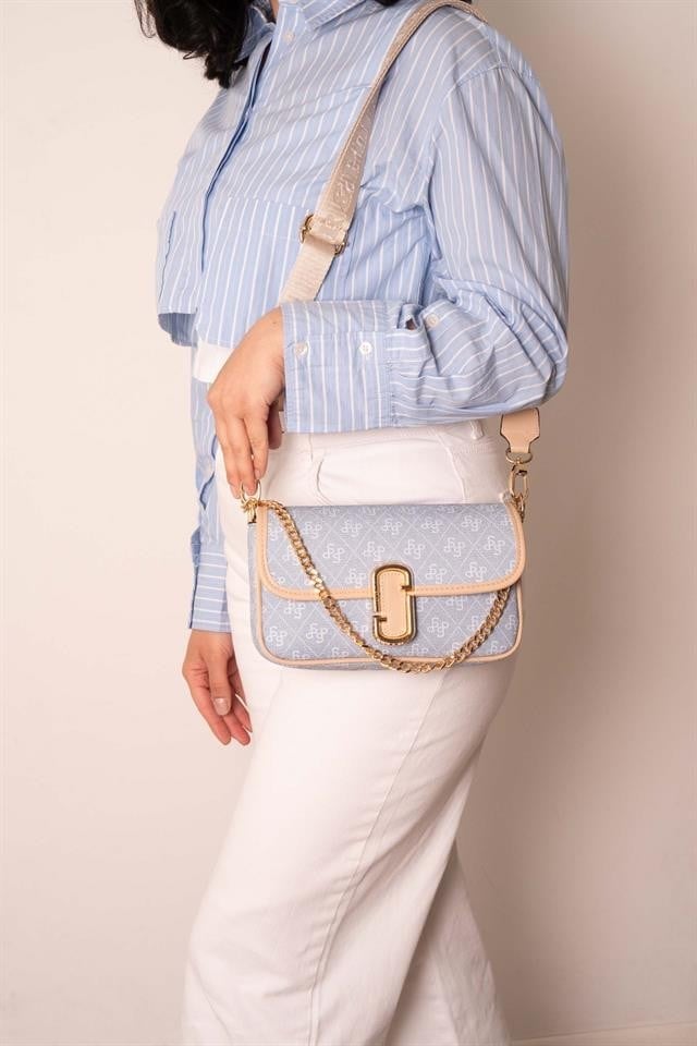 Silver & Polo SP1171 Kadın Omuz Çantası Monogram Mavi-Ten