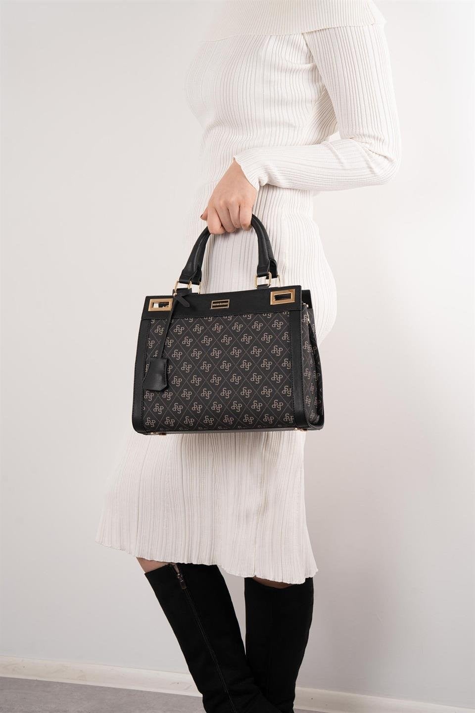 Silver & Polo SP1174 Kadın El Çantası Monogram Füme-Siyah