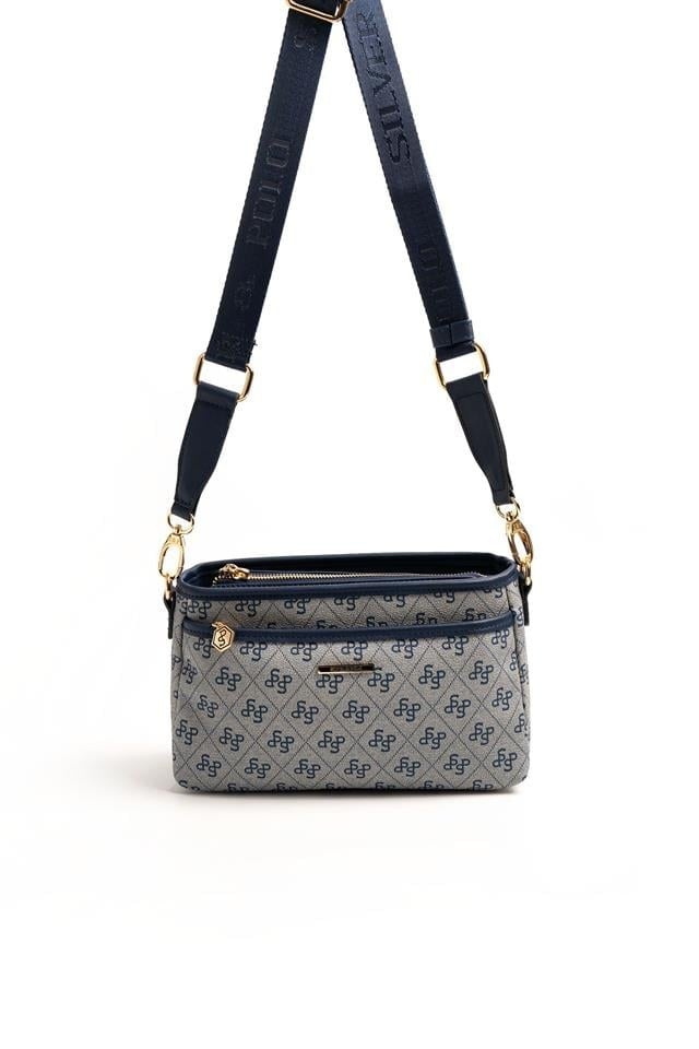 Silver & Polo SP1184 Kadın Çapraz Çanta Monogram Gri-Lacivert