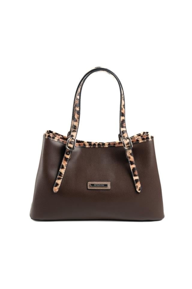 Silver & Polo SP1252 Kadın El Çantası Düz Kahve-Mat Vizon-Leopar Taba