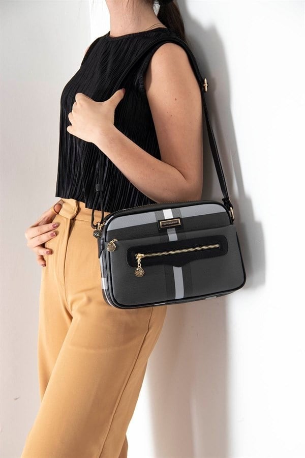 Silver & Polo SP491 Kadın Çapraz Çanta Ekose Siyah