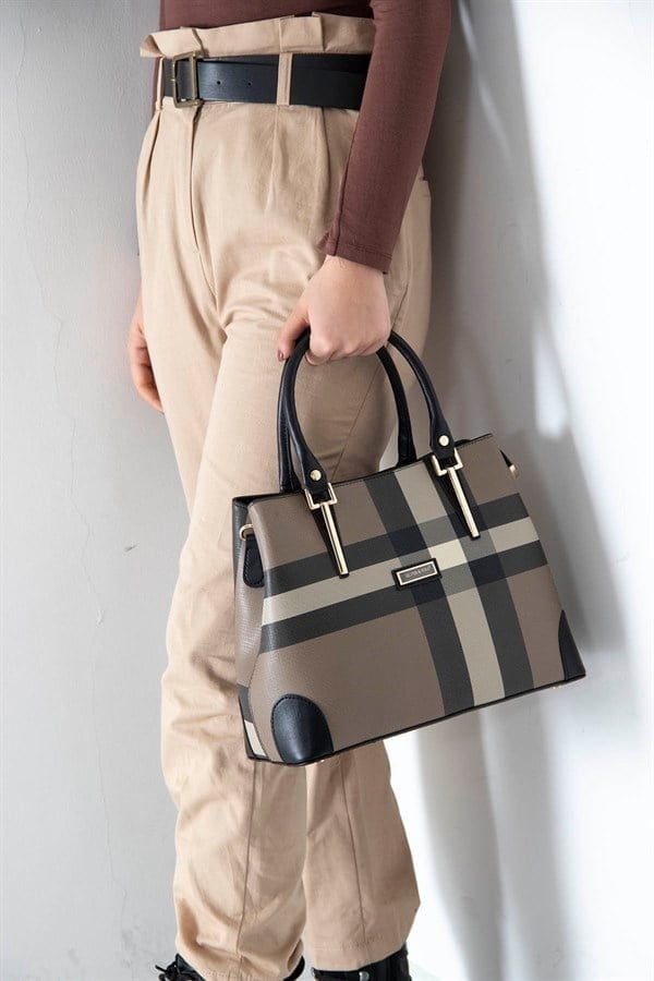 Silver & Polo SP667 Kadın El Çantası Ekose Kahve-Siyah