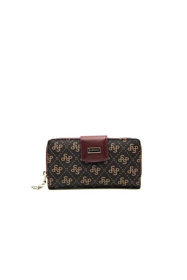Silver & Polo SP928 Kadın Cüzdan & Kartlık Monogram Kahve Sarı-Bordo