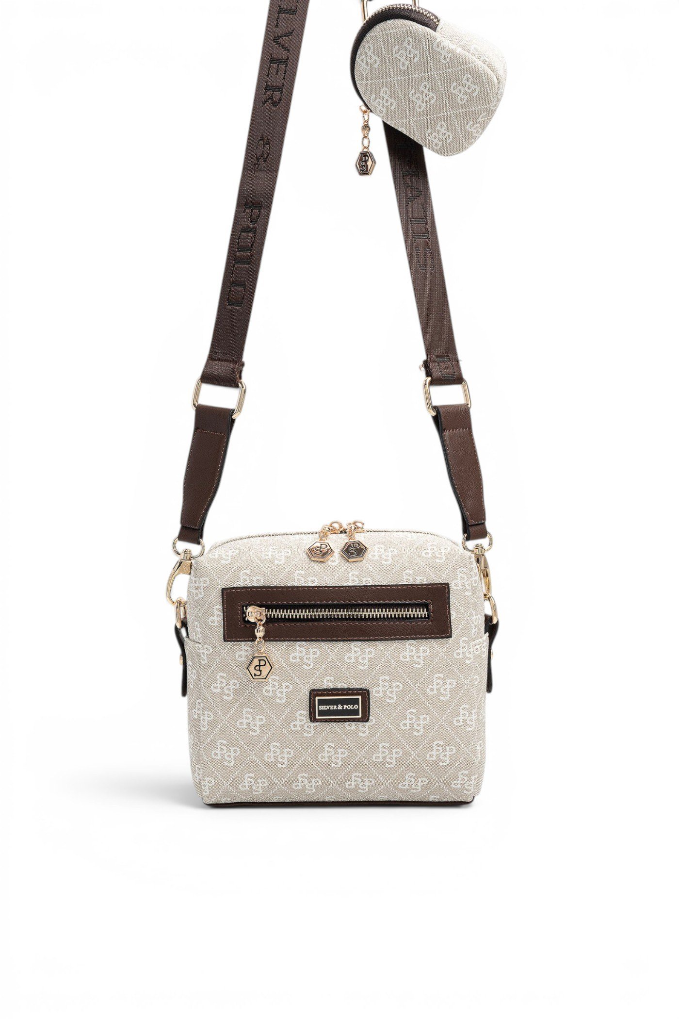 SP1038 Kadın Çapraz Çanta Monogram Taş - Kahve SP1038-M178