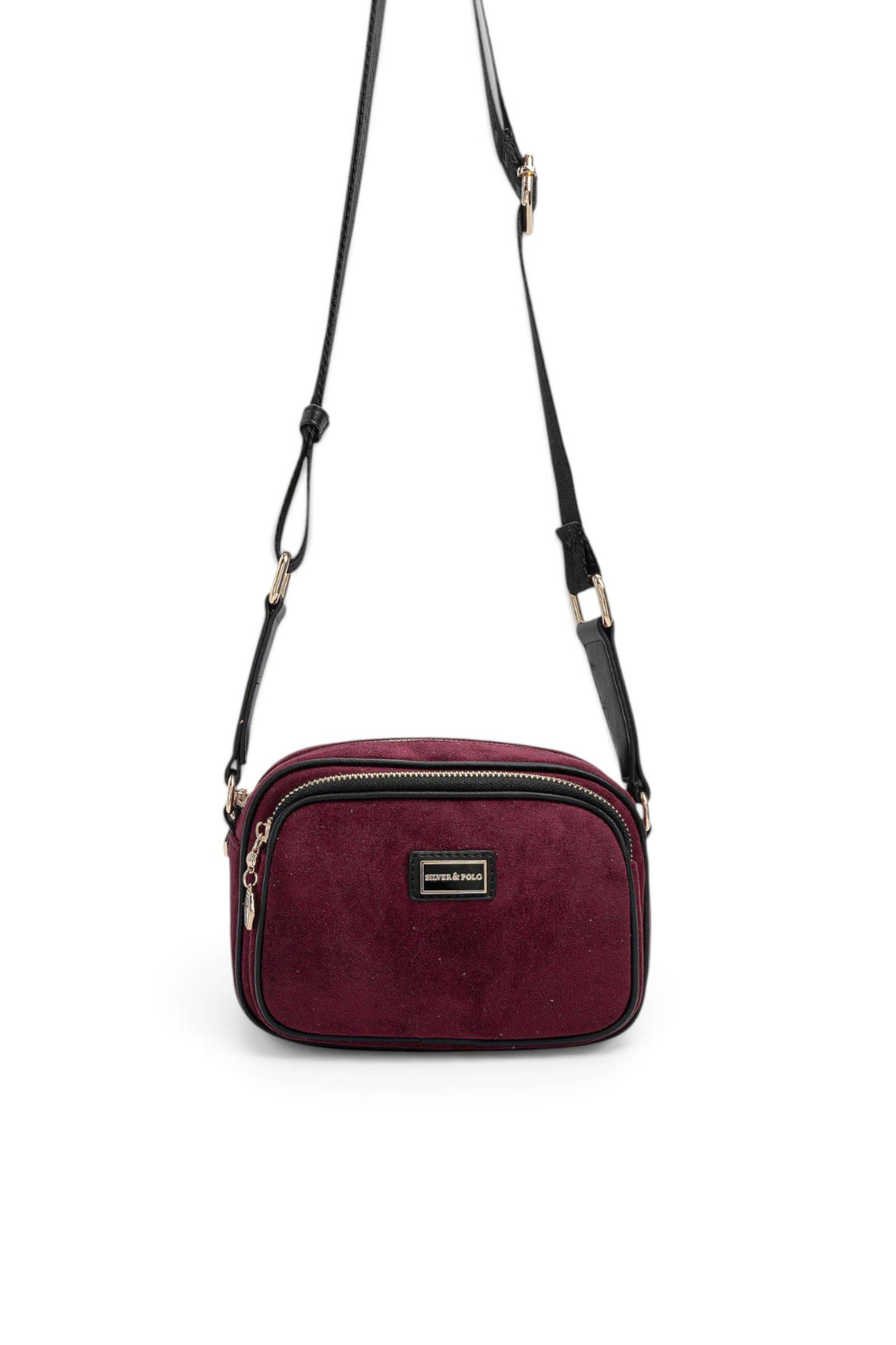 SP1111 Kadın Çapraz Çanta Süet Bordo - Siyah SP1111-M12