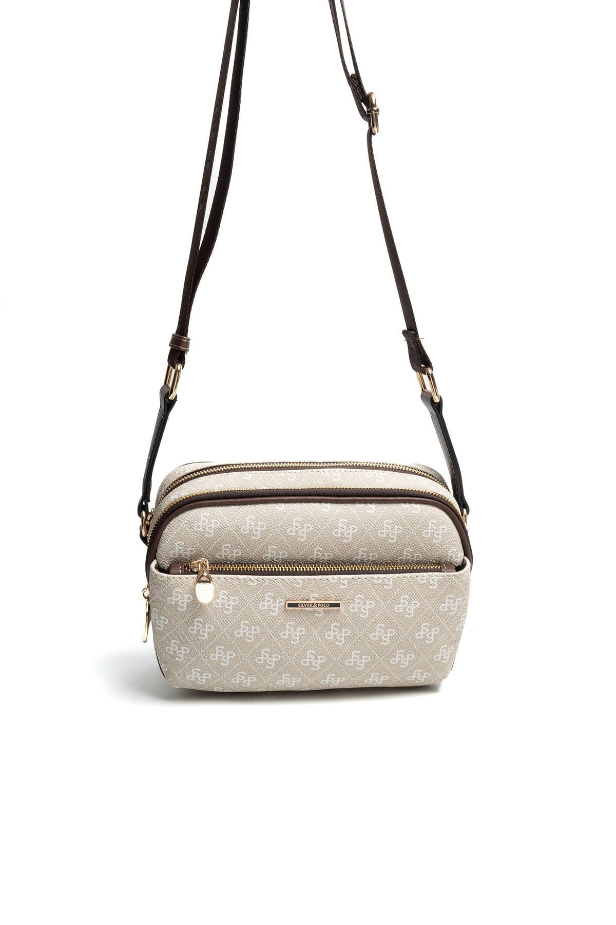 SP1162 Kadın Çapraz Çanta Monogram Taş-Kahve