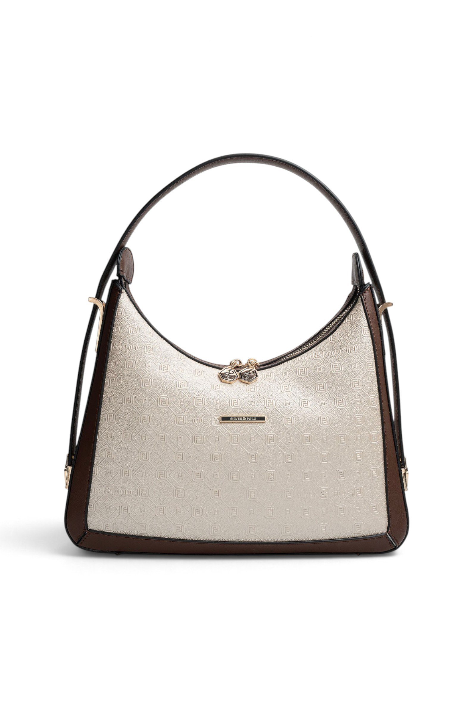 SP1187 Kadın Omuz Çantası Logolu Bej - Kahve SP1187-M46