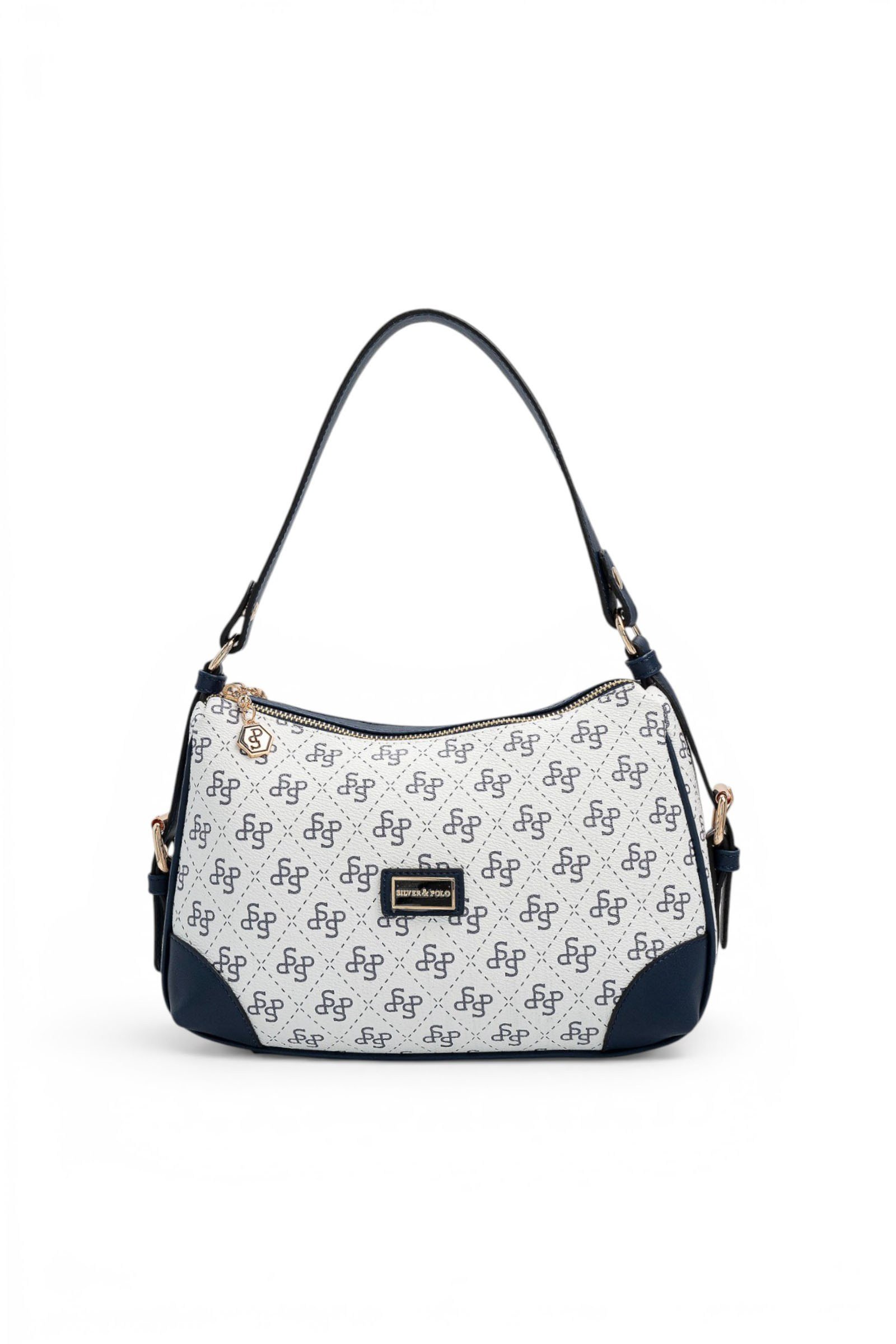 SP1269 Kadın Omuz Çantası Monogram Beyaz - Lacivert SP1269-M178