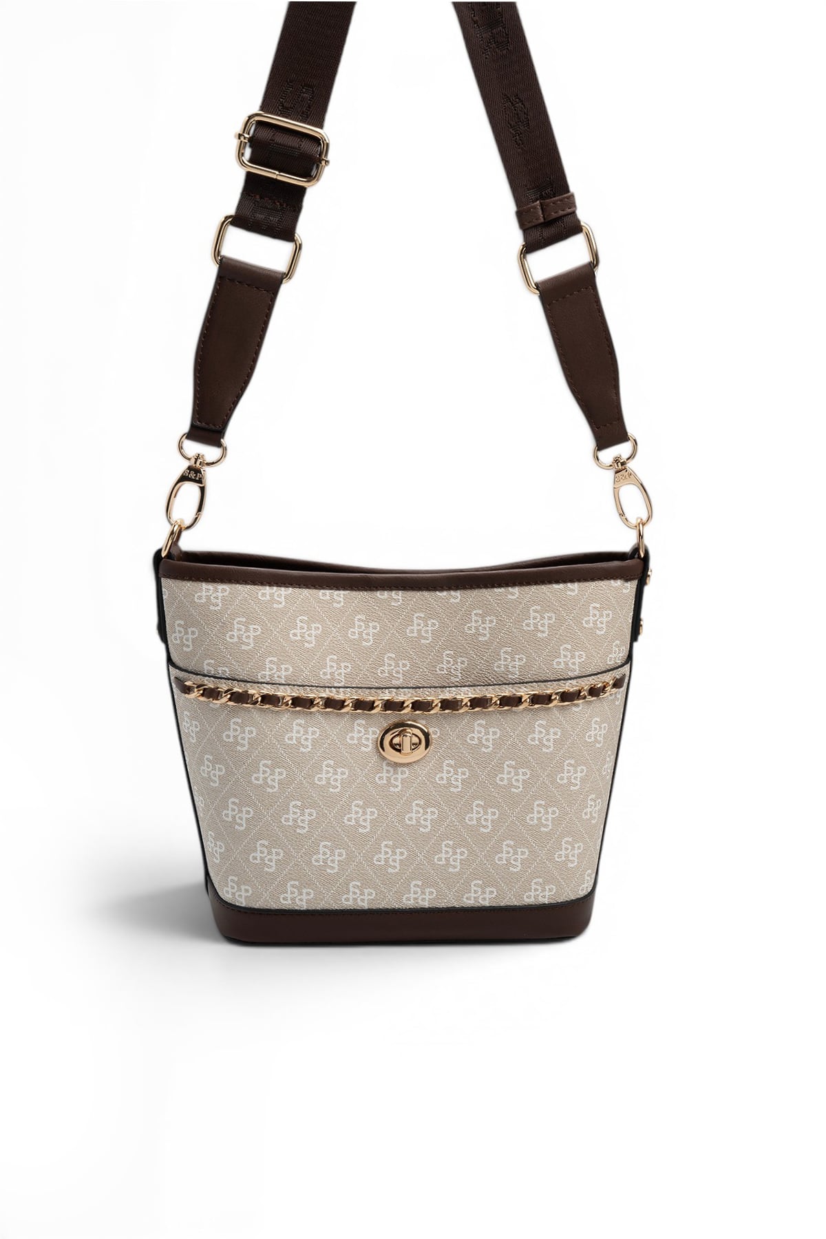 SP1284 Kadın Omuz Çantası Monogram Taş-Kahve