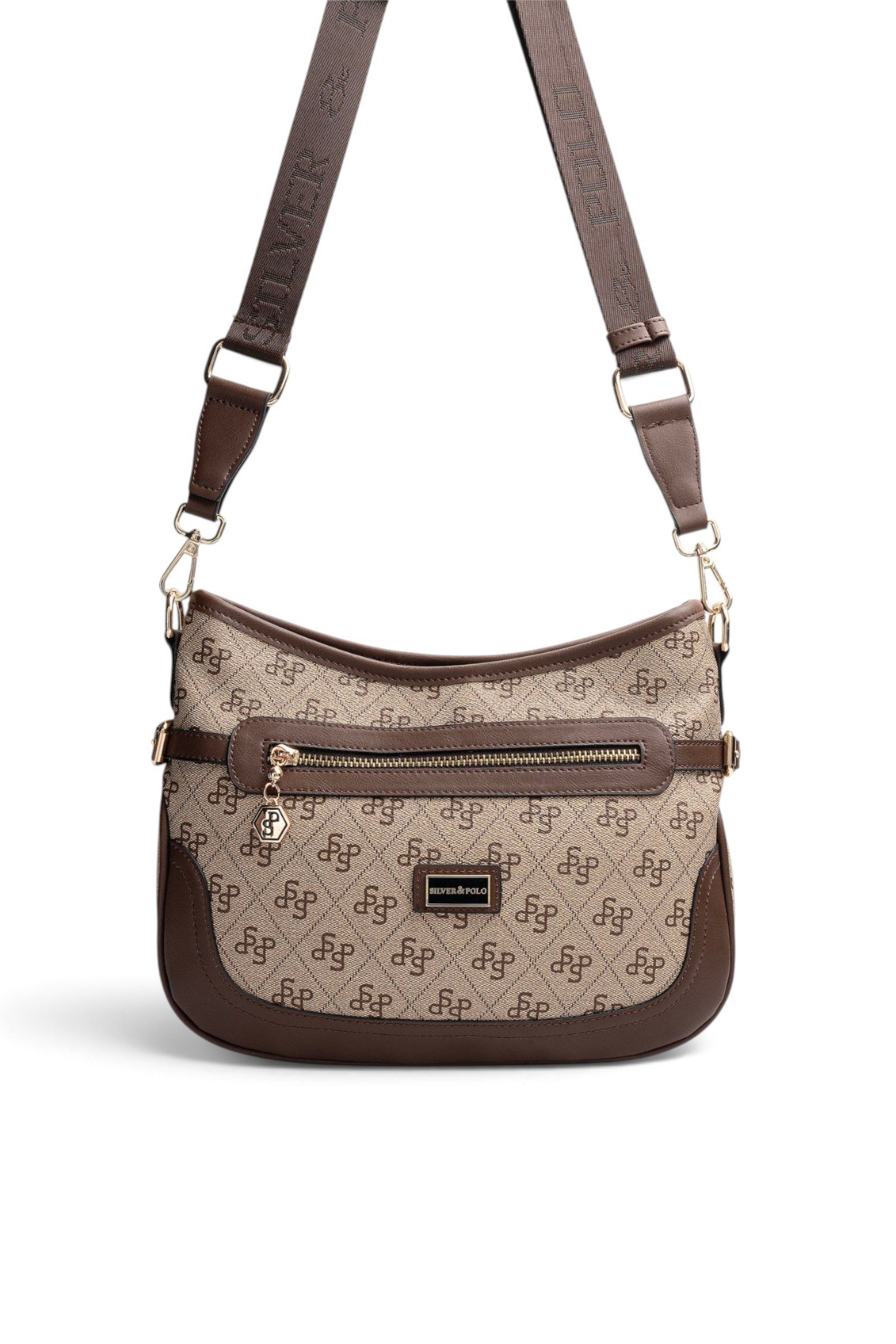 SP1296 Kadın Çapraz Çanta Monogram Koyu Bej - Kahve SP1296-M178