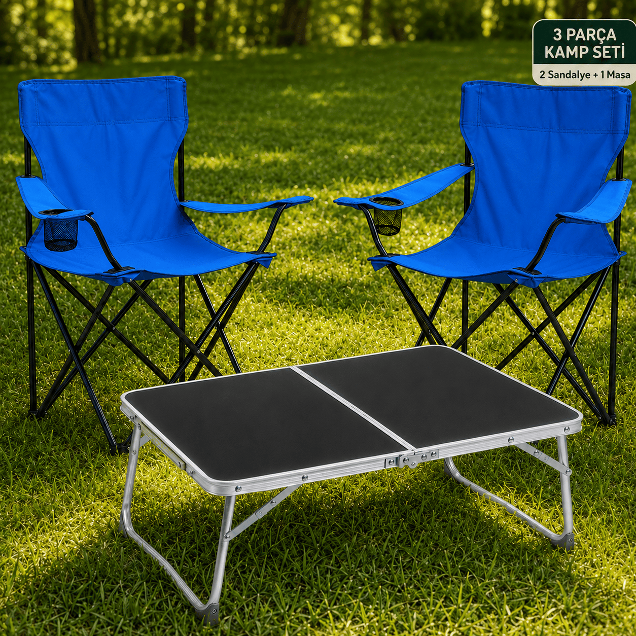 2 Sandalyeli Katlanır Kamp Seti 60x40 cm Masa ve Sandalye