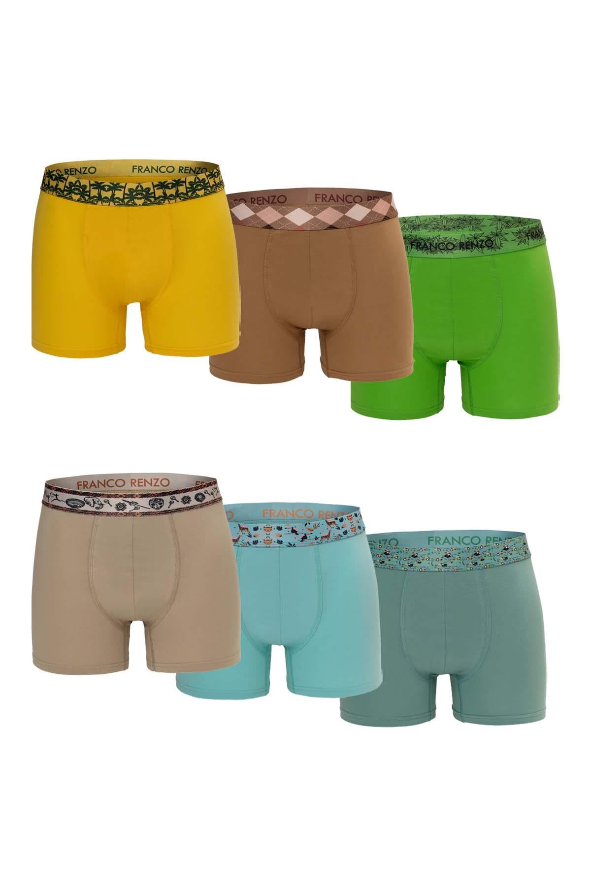 Erkek 6'lı Lüx Kutulu Pamuklu, Likralı ve Dijital Lastikli Boxer - G09002 - Çağla Yeşili - Mint - Fıstık Yeşili - Sarı - Kahverengi - Taş