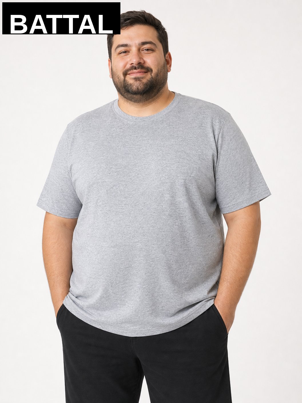 Grimelanj Çağla Erkek Büyük Beden Pamuklu Likralı Bisiklet Yaka T-Shirt